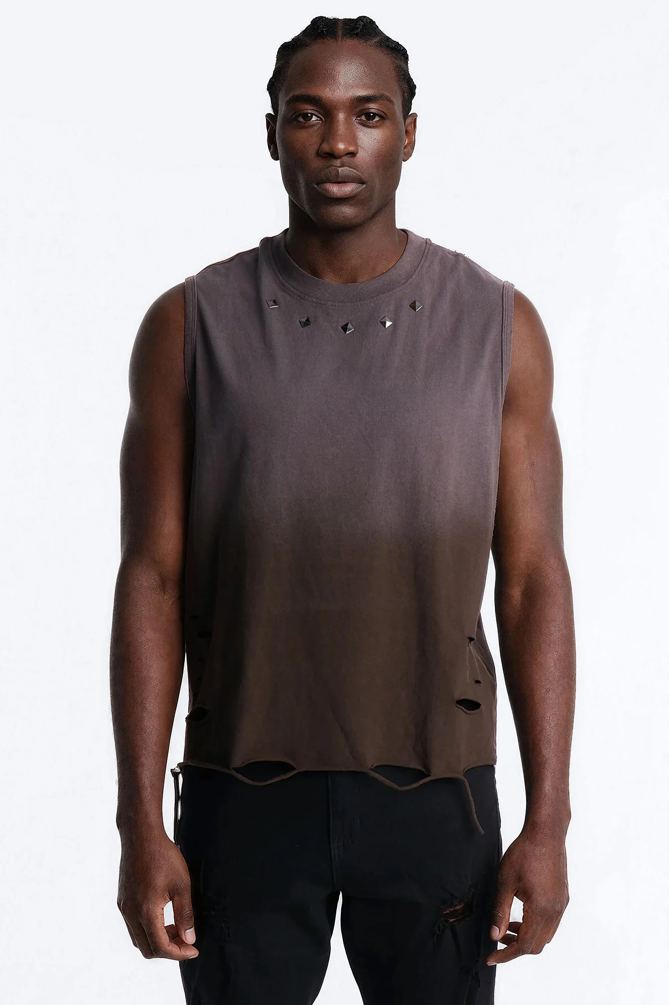Washed Embellished Muscle Tee - Taupe