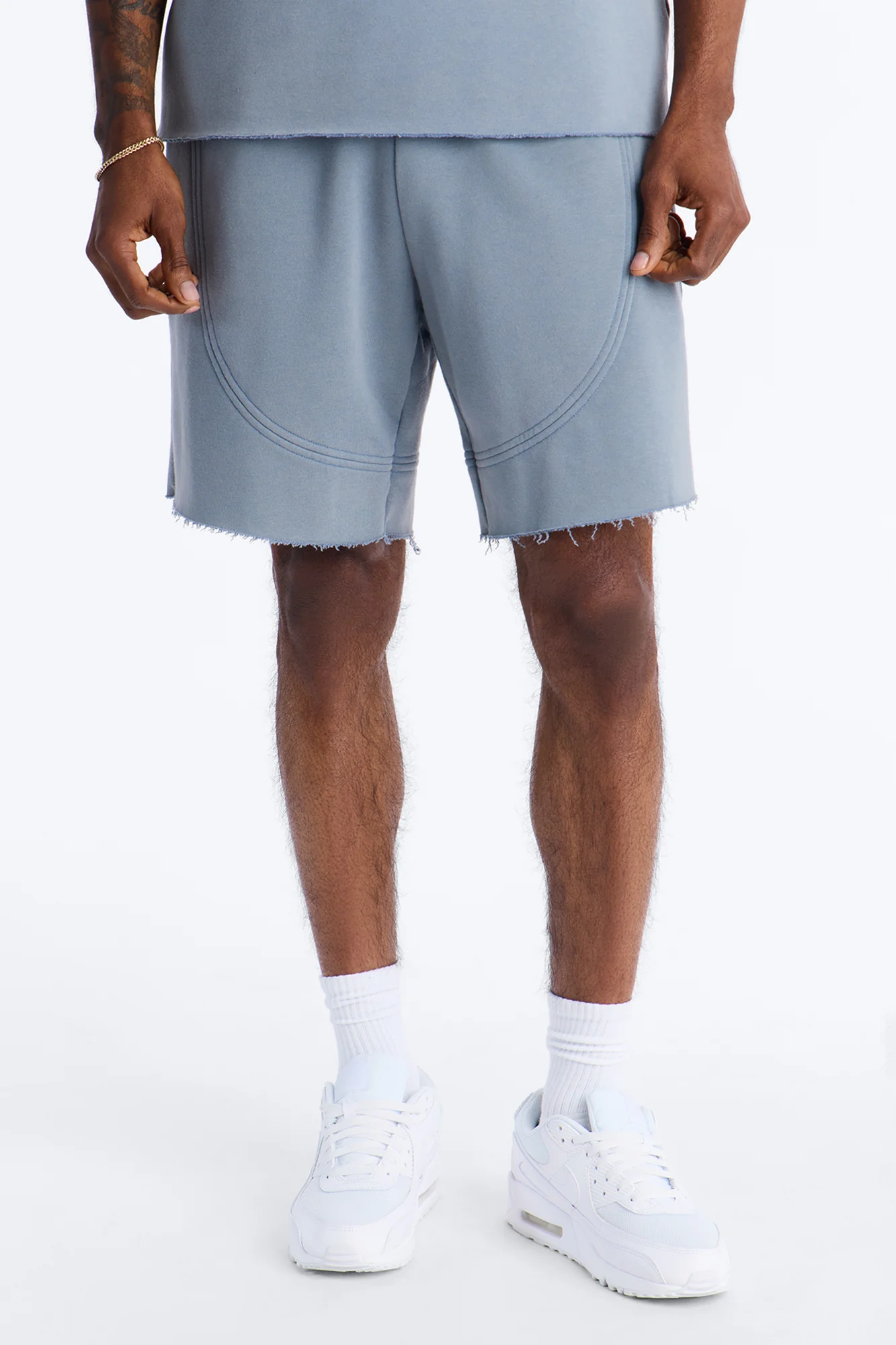 Washed Raw Edge Baggy Sweatshort - Slate Blue