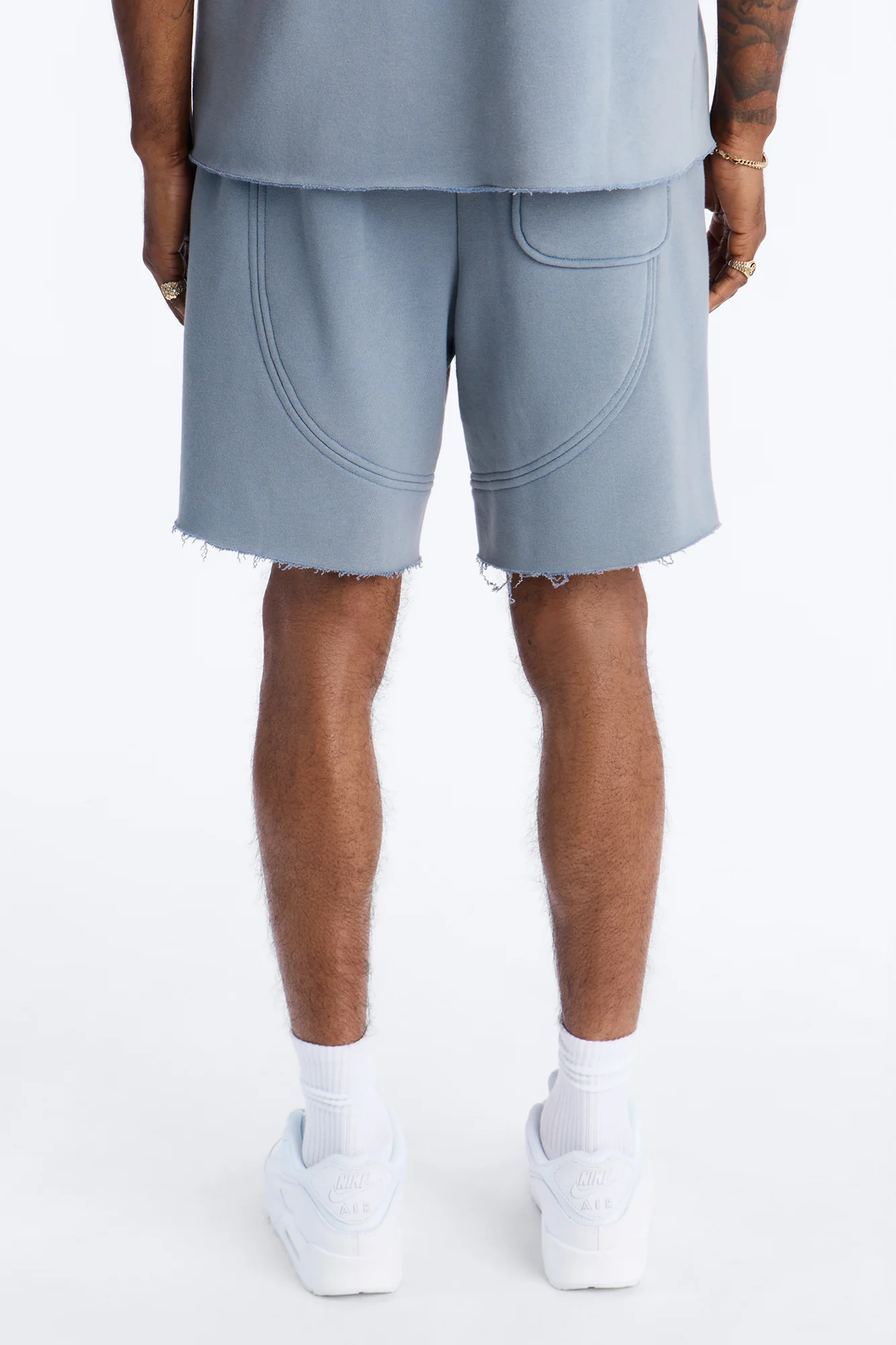 Washed Raw Edge Baggy Sweatshort - Slate Blue - Image 4