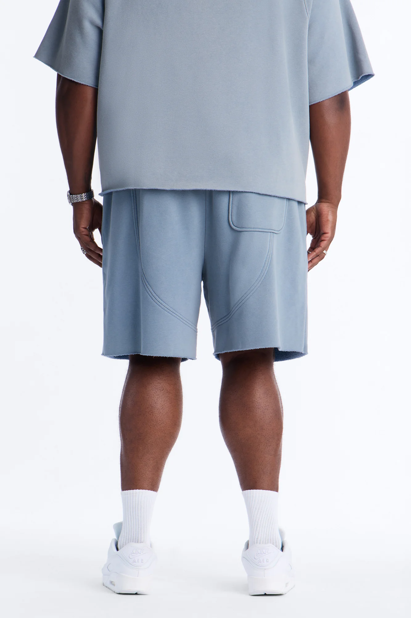 Washed Raw Edge Baggy Sweatshort - Slate Blue - Image 8