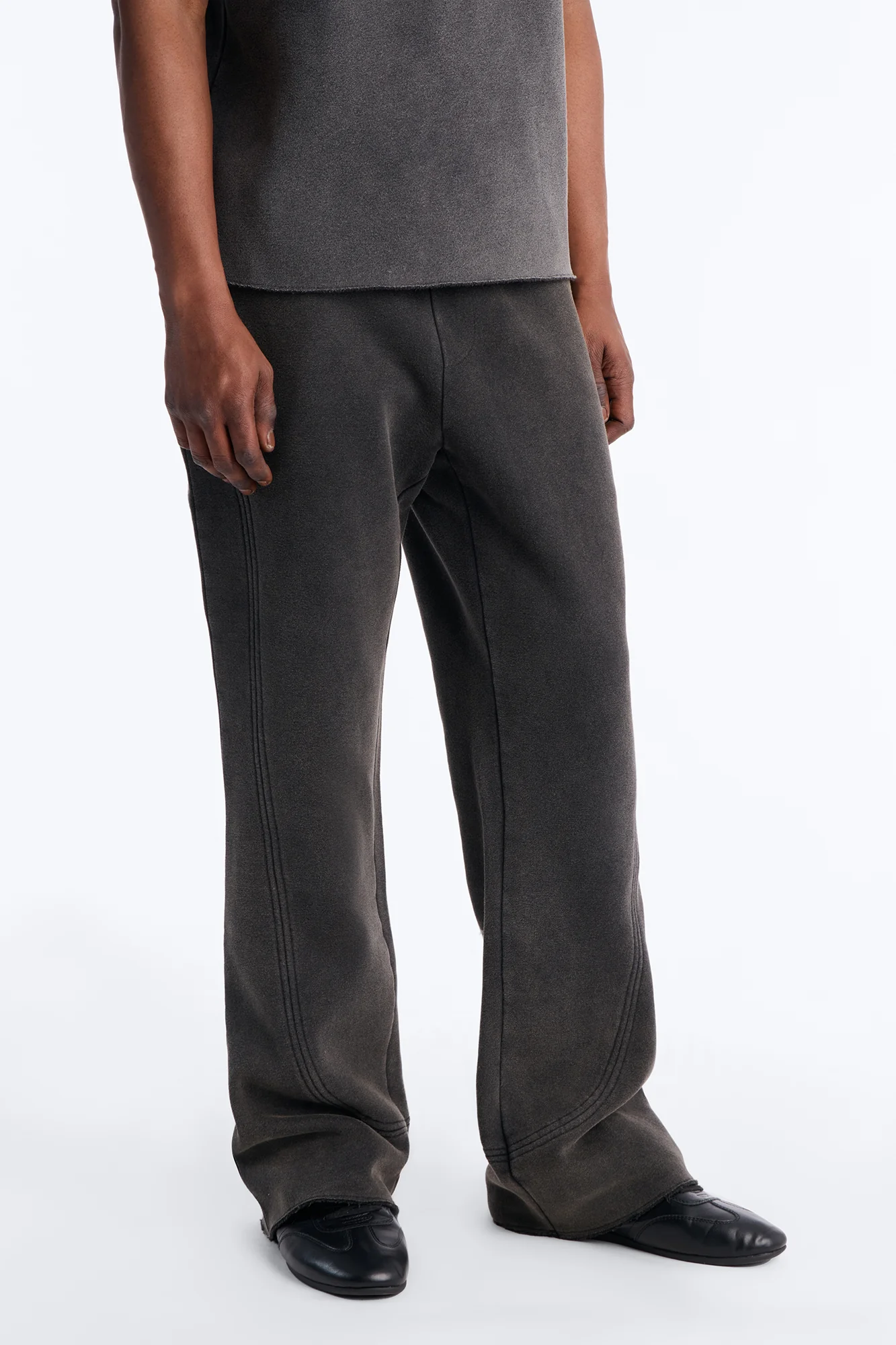 Washed Raw Edge Flare Sweatpant - Black Wash