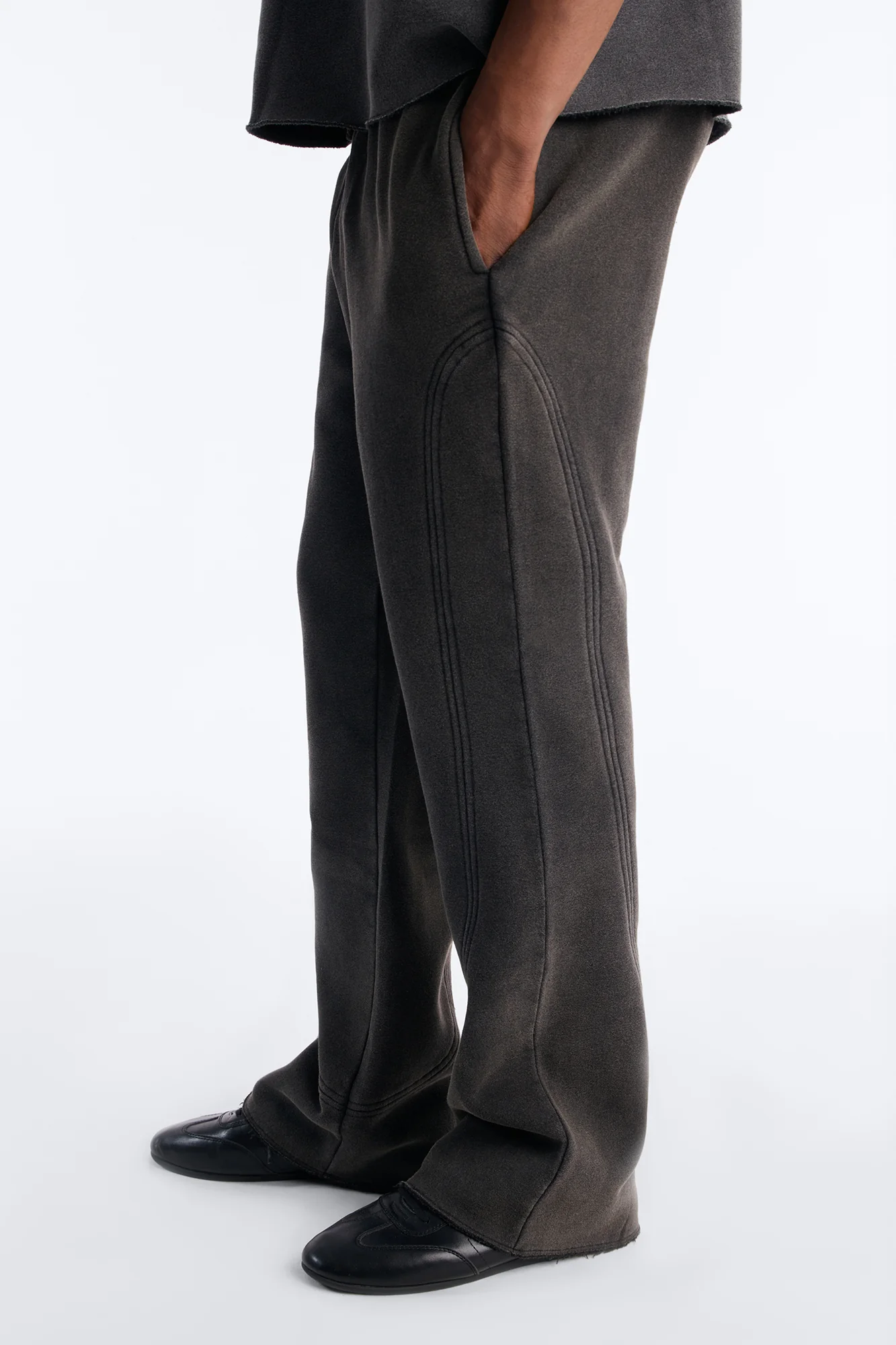 Washed Raw Edge Flare Sweatpant - Black Wash - Image 4