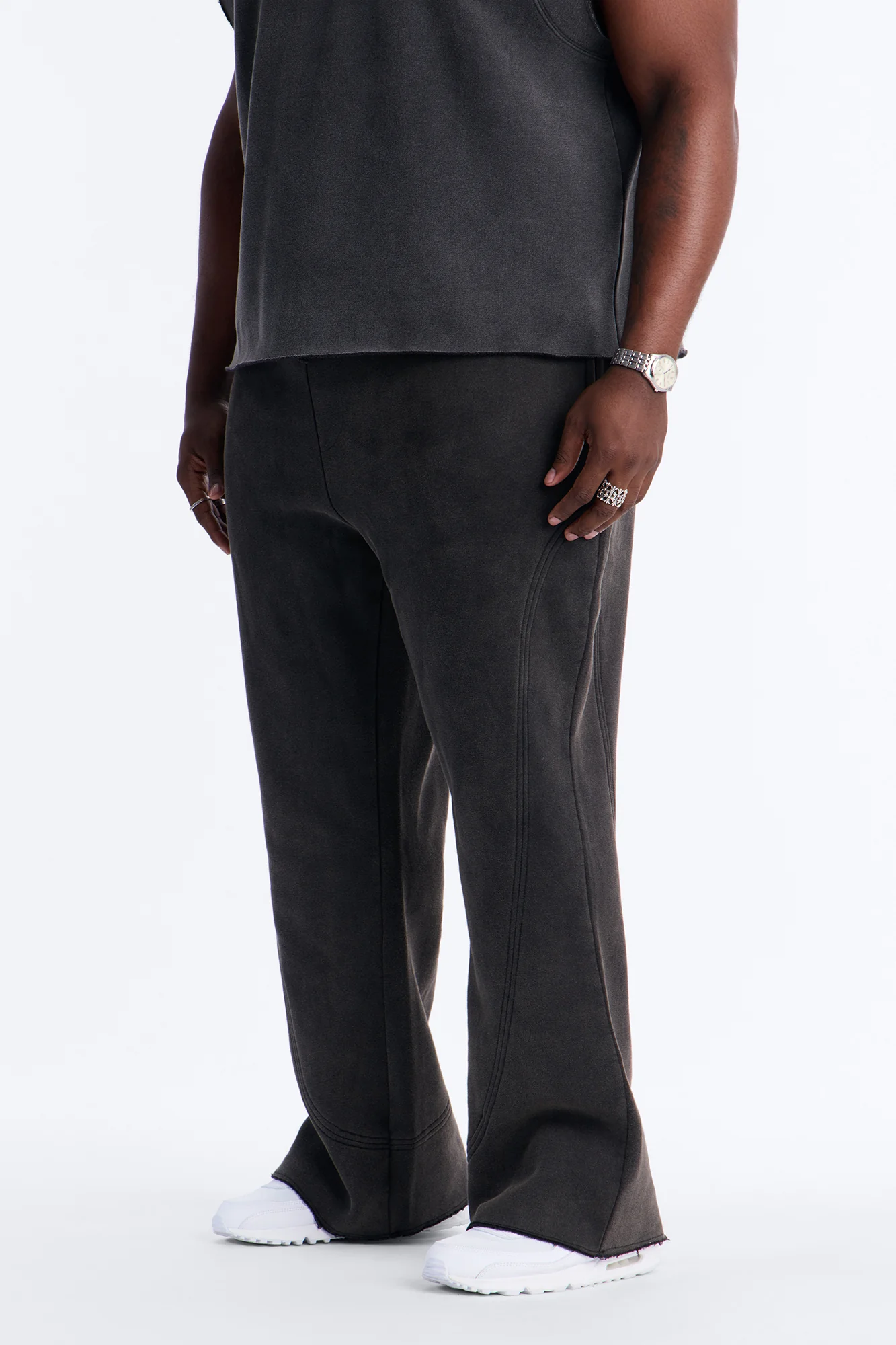 Washed Raw Edge Flare Sweatpant - Black Wash - Image 7