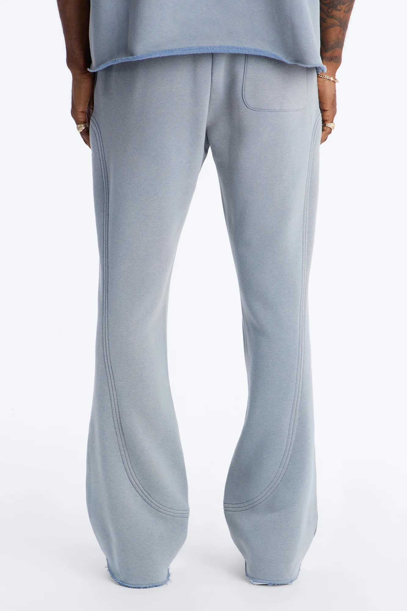Washed Raw Edge Flare Sweatpant - Slate Blue - Image 4