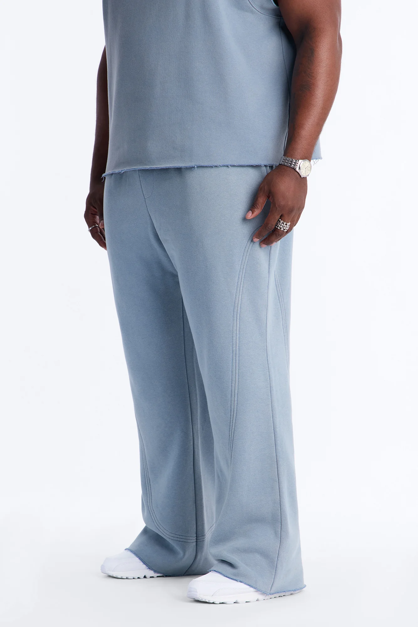 Washed Raw Edge Flare Sweatpant - Slate Blue - Image 5
