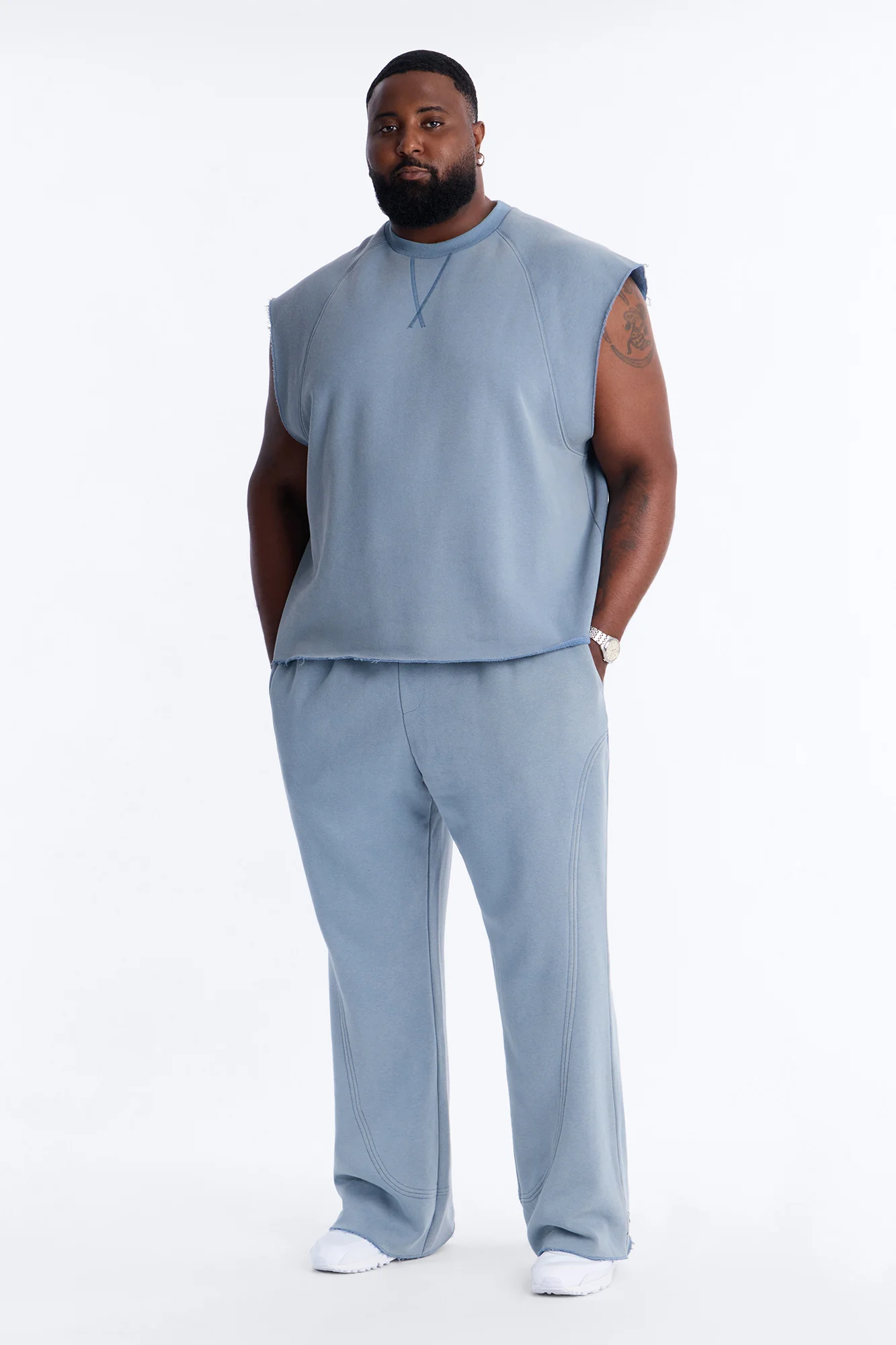 Washed Raw Edge Flare Sweatpant - Slate Blue - Image 6