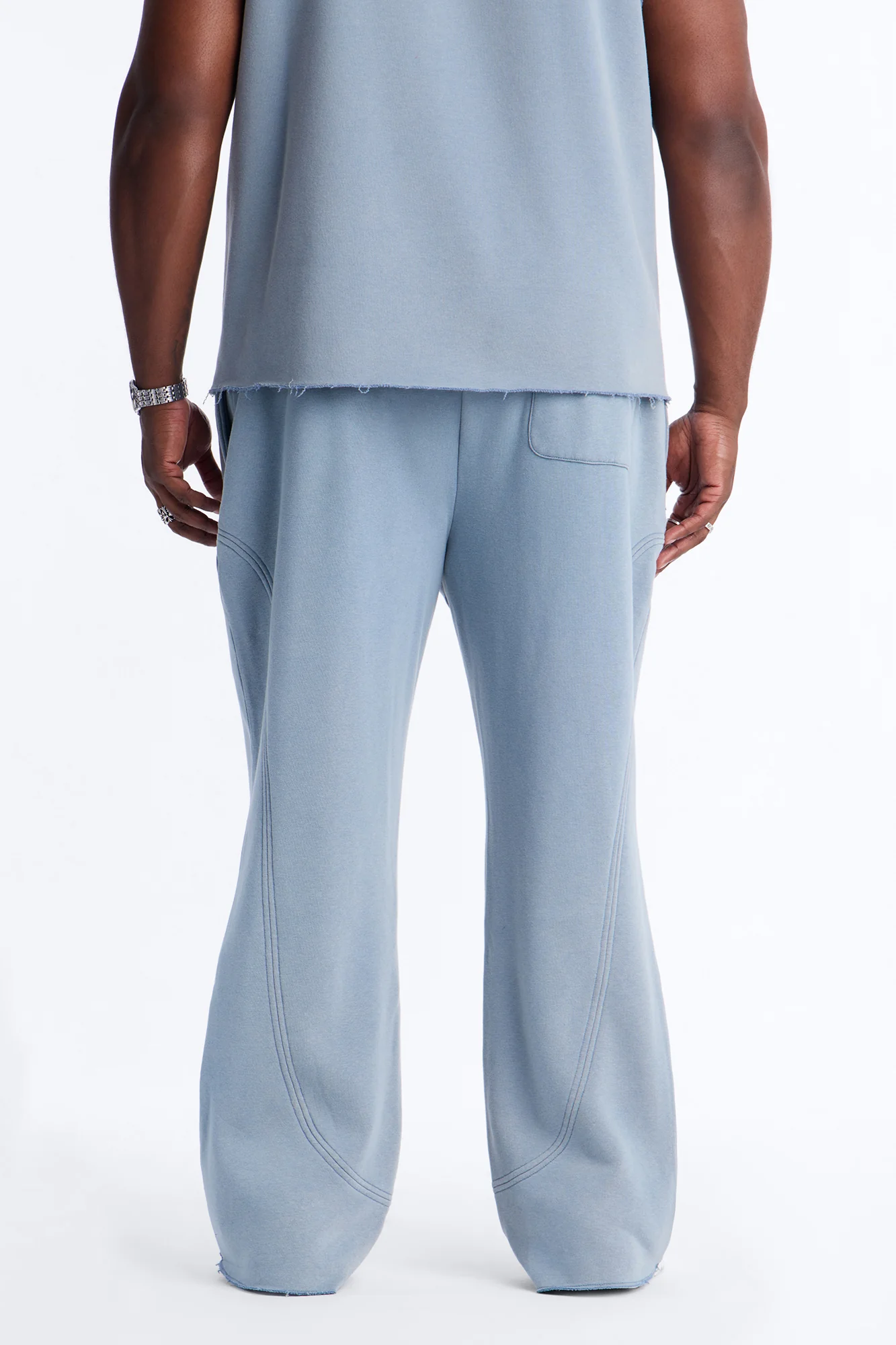 Washed Raw Edge Flare Sweatpant - Slate Blue - Image 8