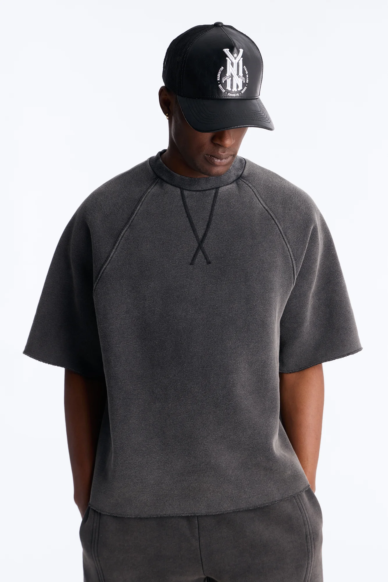 Washed Raw Edge Oversized Tee - Black Wash