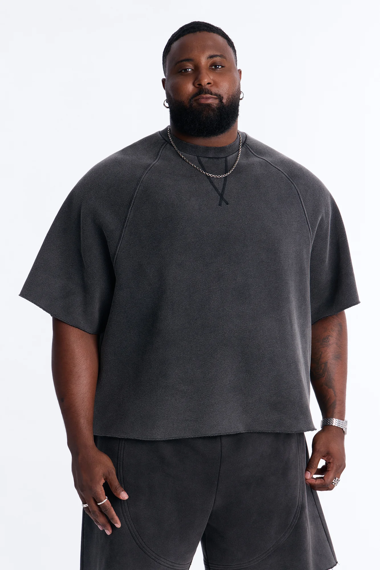 Washed Raw Edge Oversized Tee - Black Wash - Image 5