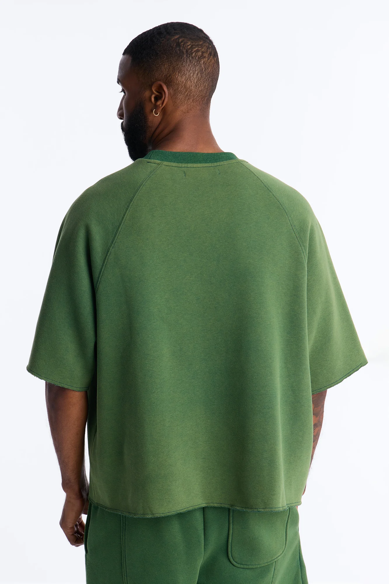 Washed Raw Edge Oversized Tee - Green - Image 4
