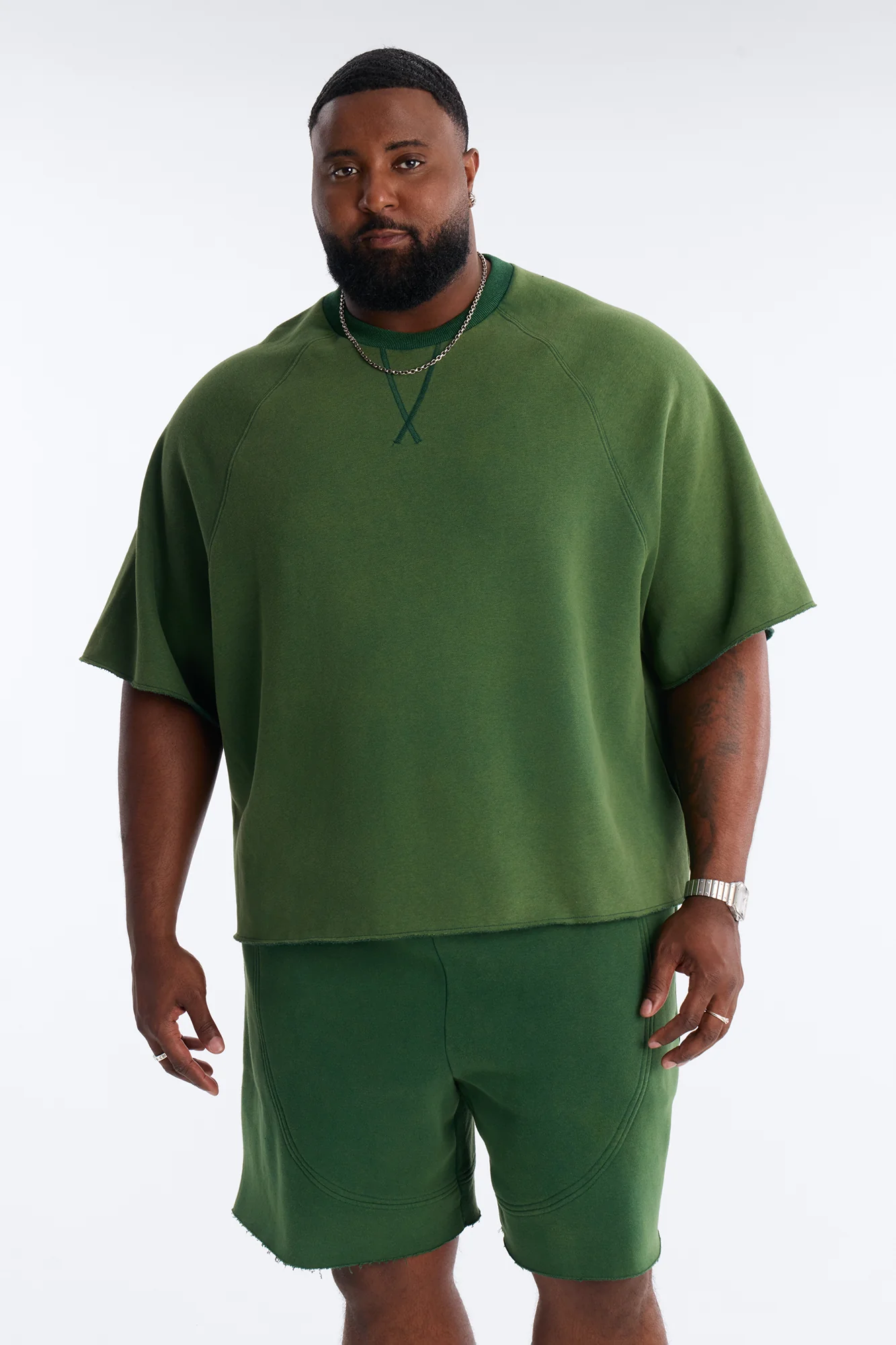 Washed Raw Edge Oversized Tee - Green - Image 5