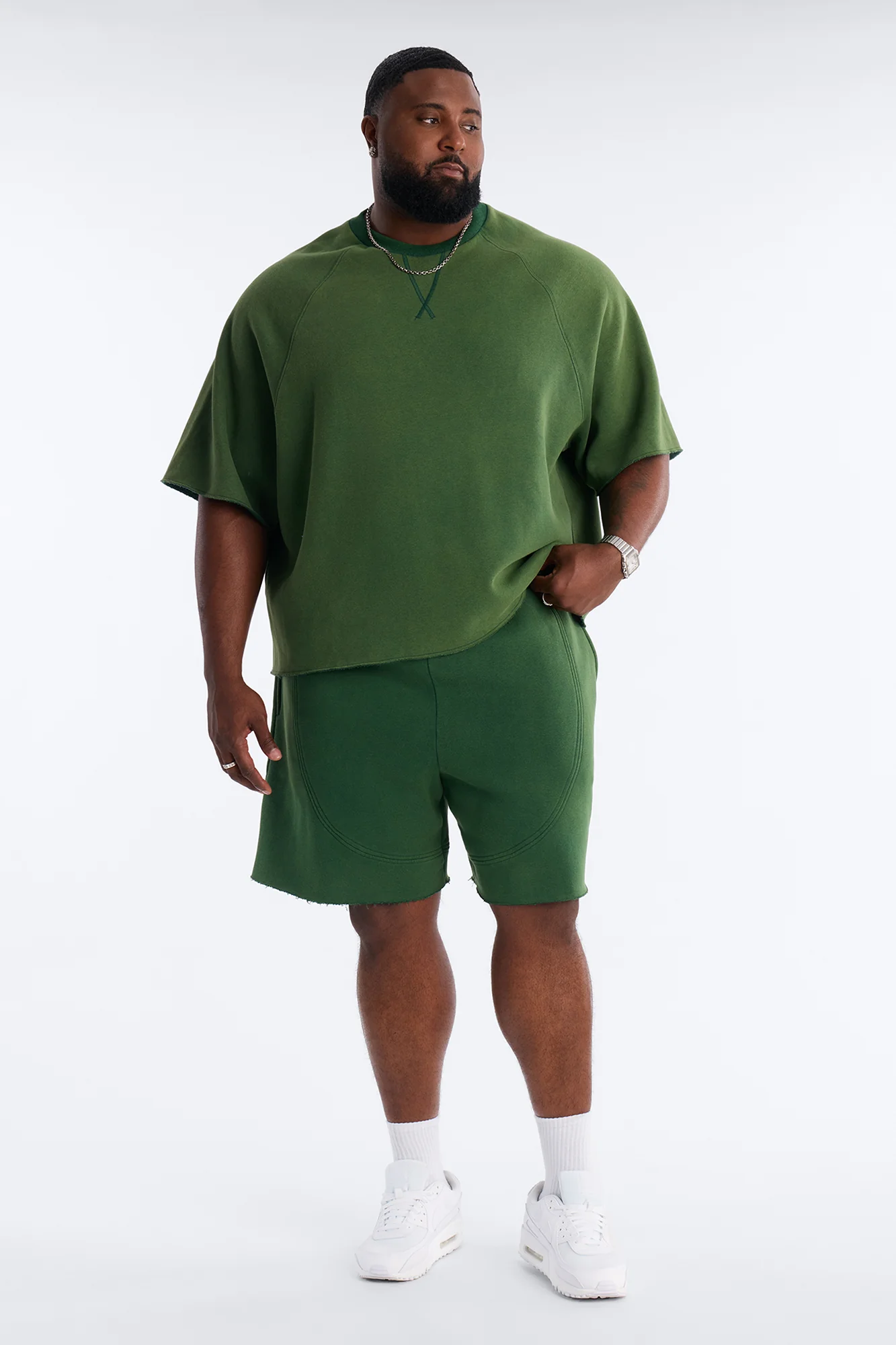 Washed Raw Edge Oversized Tee - Green - Image 6