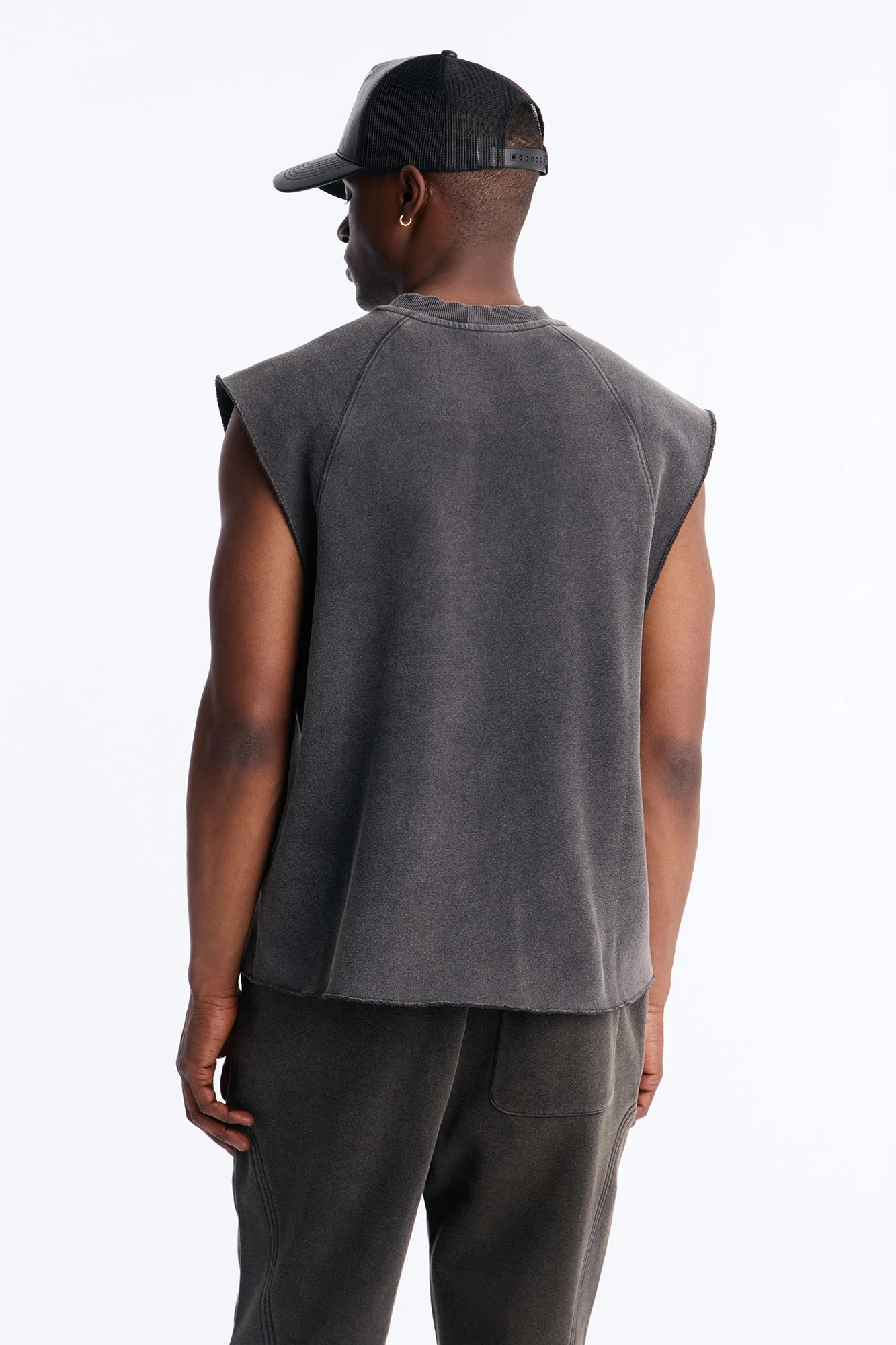 Washed Raw Edge Relaxed Muscle Tee - Black Wash - Image 4