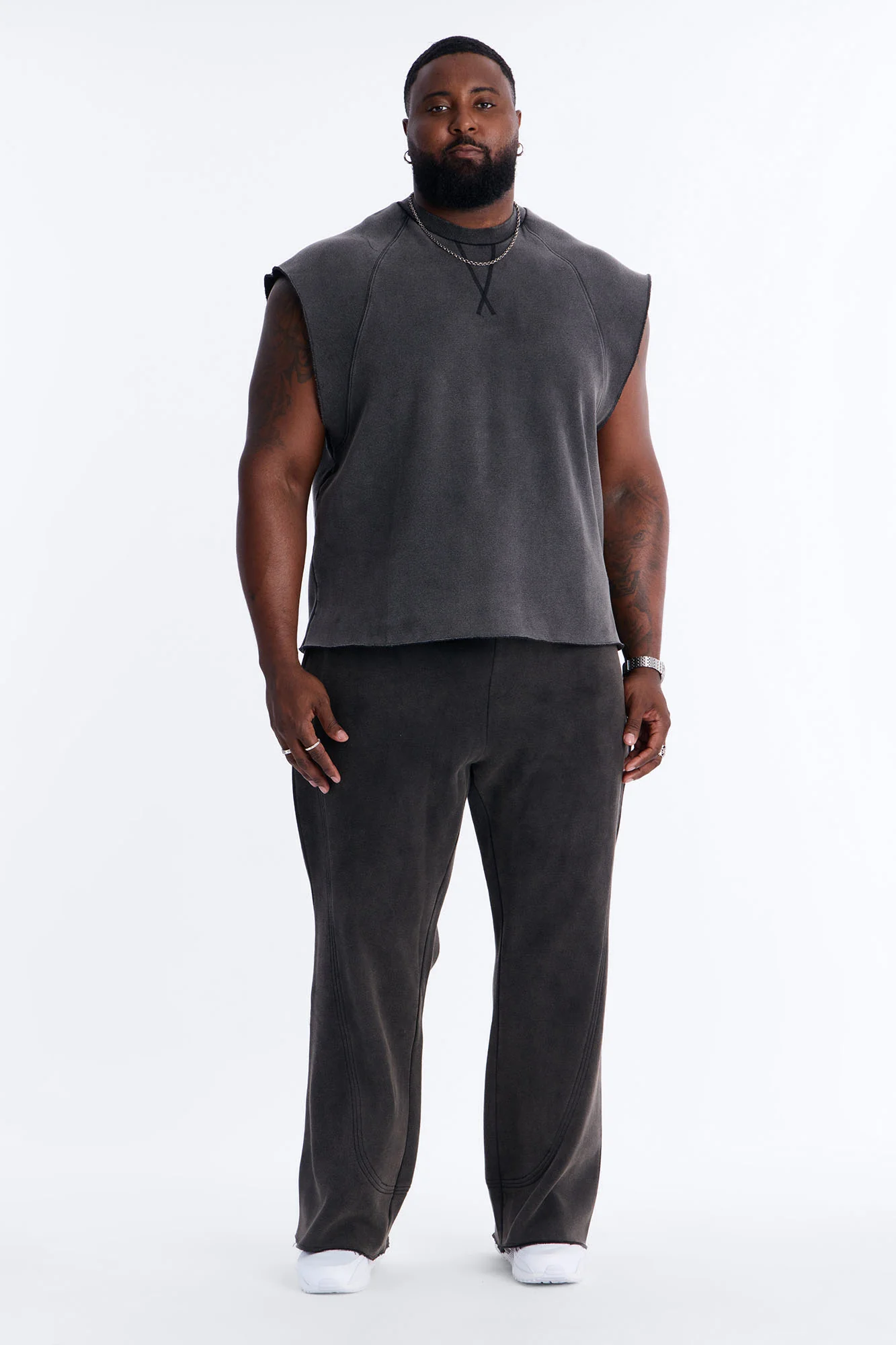 Washed Raw Edge Relaxed Muscle Tee - Black Wash - Image 6