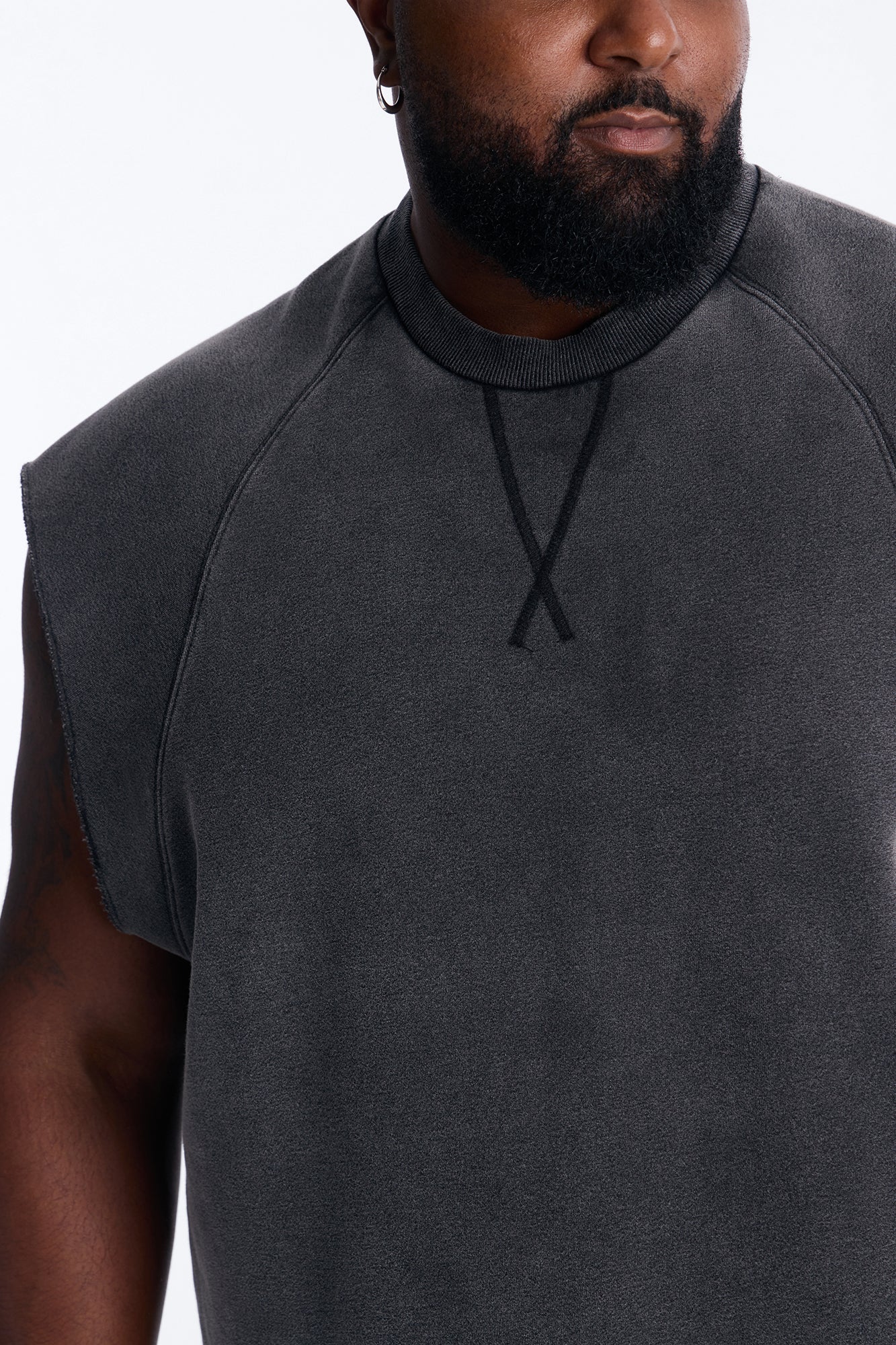 Washed Raw Edge Relaxed Muscle Tee - Black Wash - Image 7