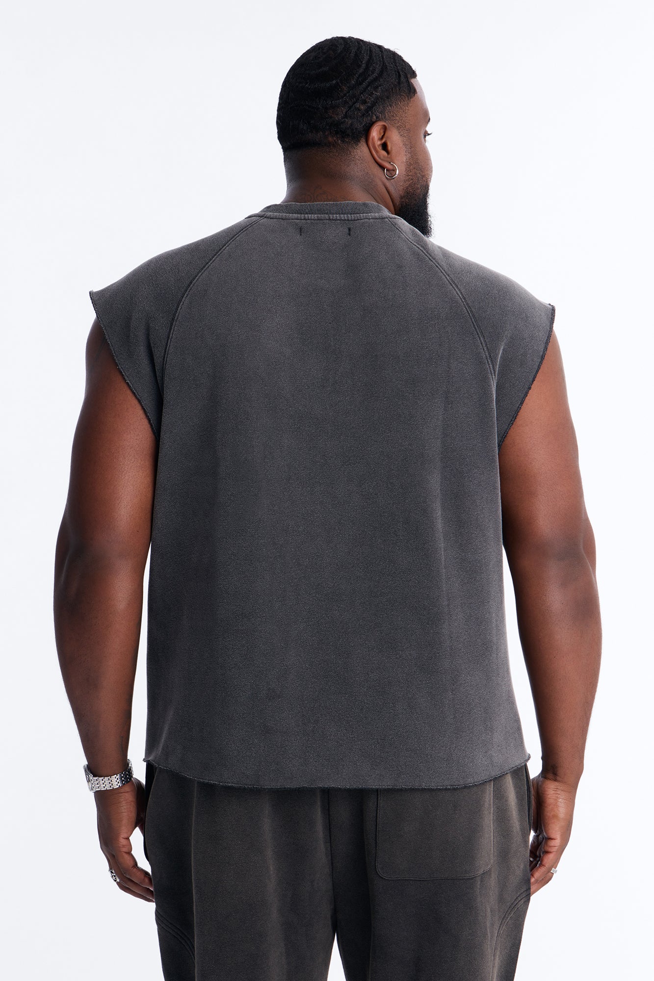 Washed Raw Edge Relaxed Muscle Tee - Black Wash - Image 8