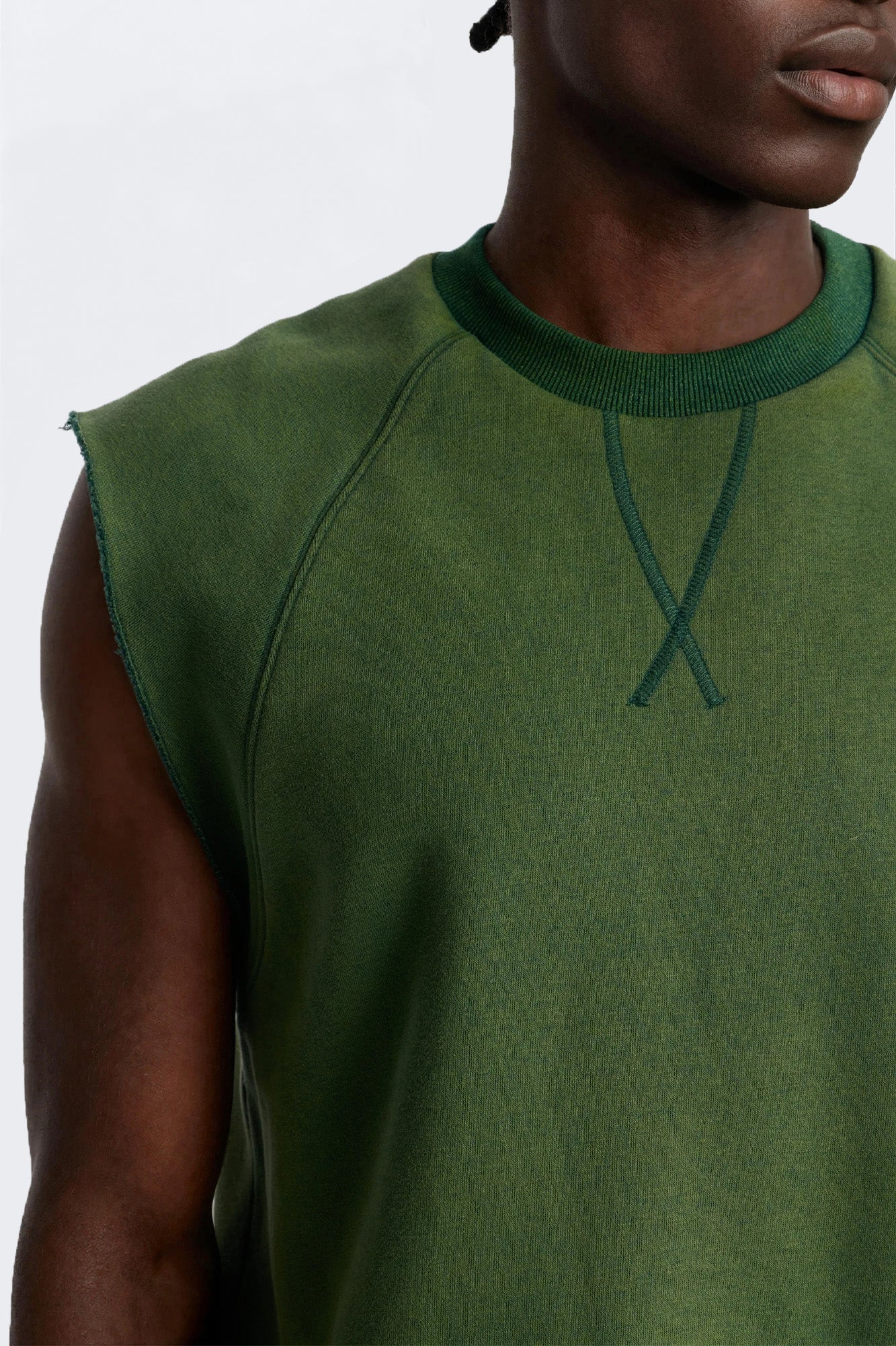 Washed Raw Edge Relaxed Muscle Tee - Green - Image 3