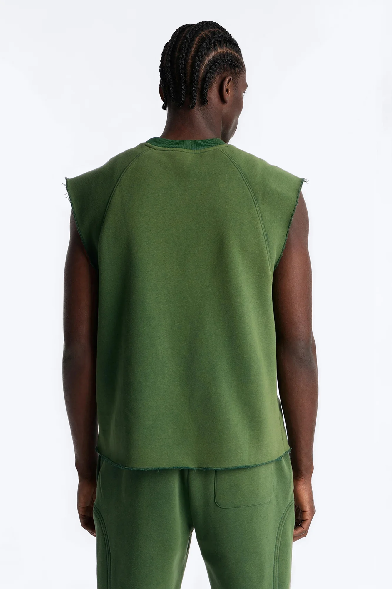Washed Raw Edge Relaxed Muscle Tee - Green - Image 4