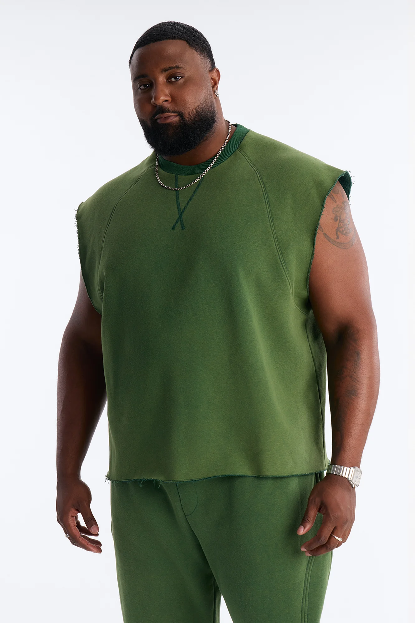 Washed Raw Edge Relaxed Muscle Tee - Green - Image 5
