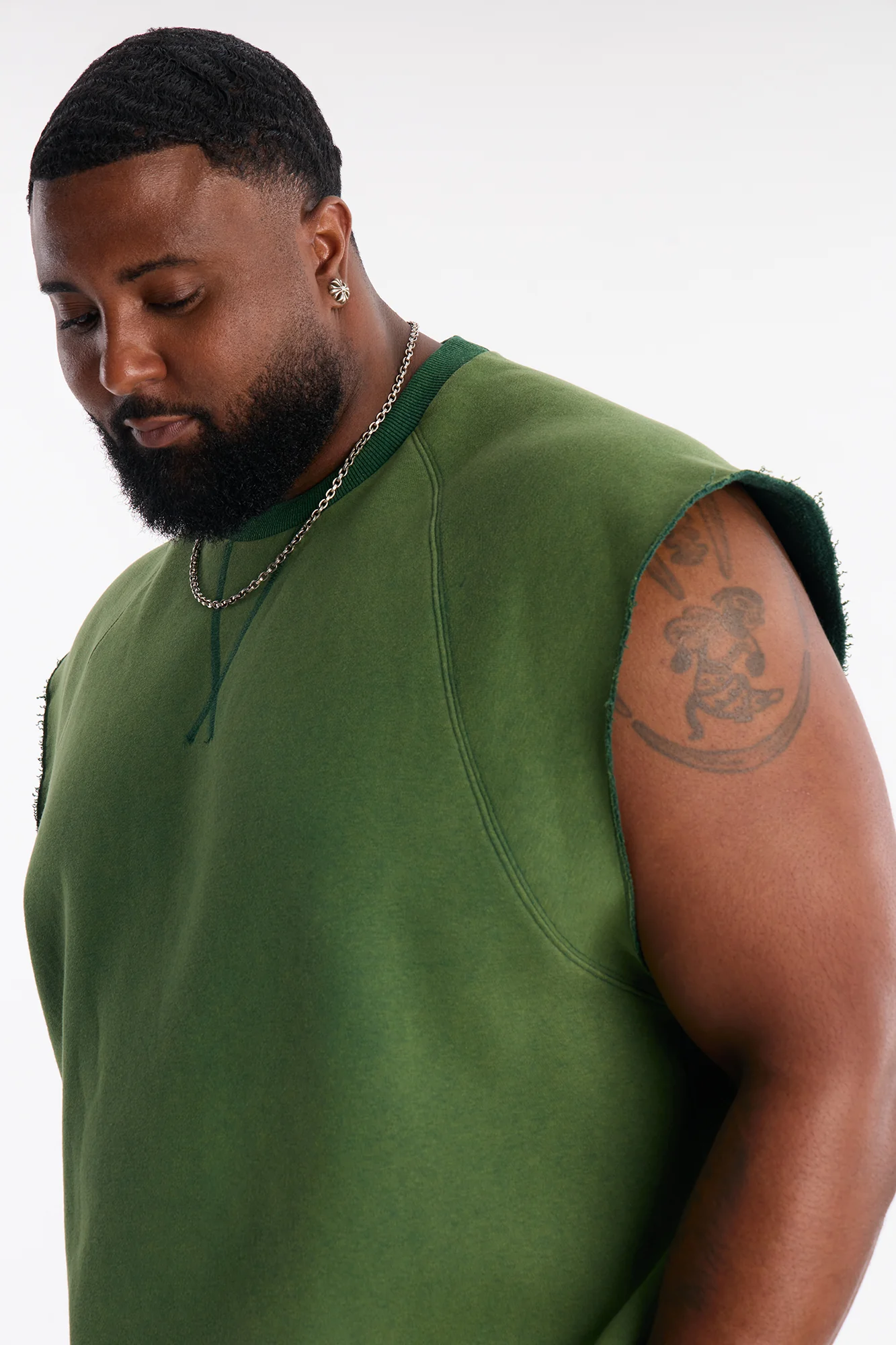 Washed Raw Edge Relaxed Muscle Tee - Green - Image 7