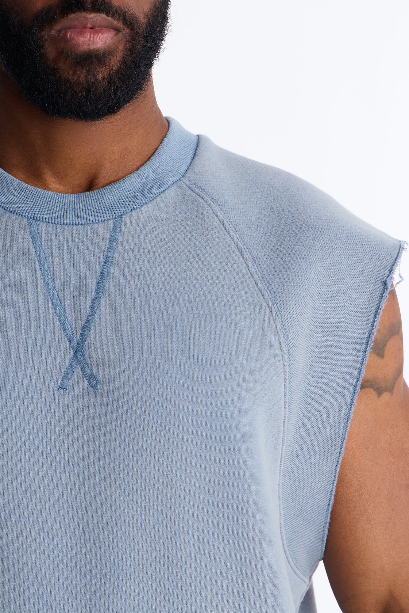 Washed Raw Edge Relaxed Muscle Tee - Slate Blue - Image 3