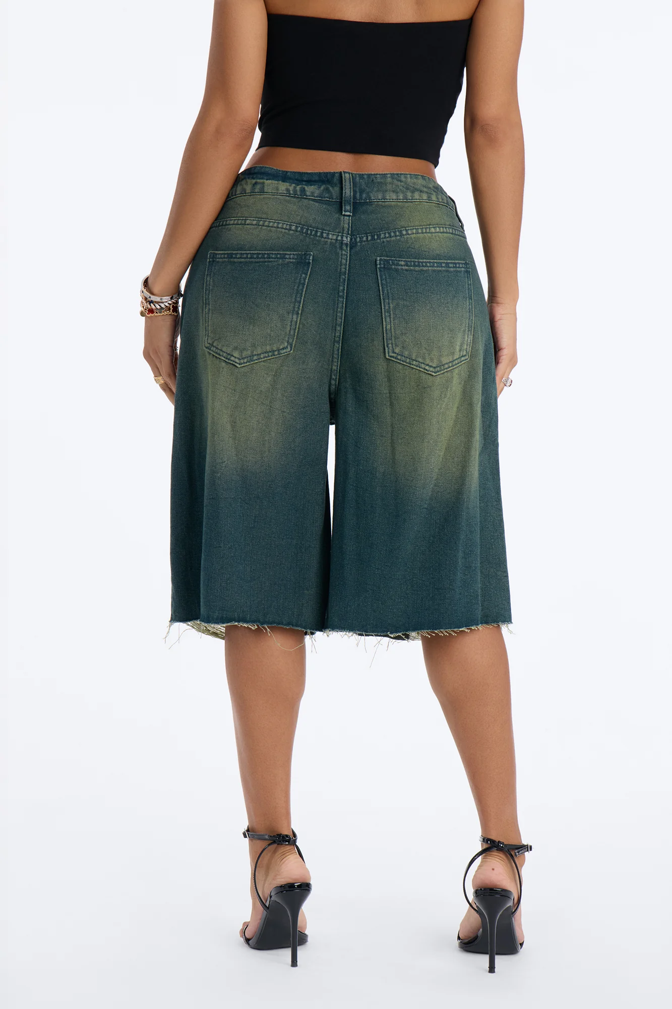 Watch Me Go Ripped Denim Shorts - Military Green - Image 4