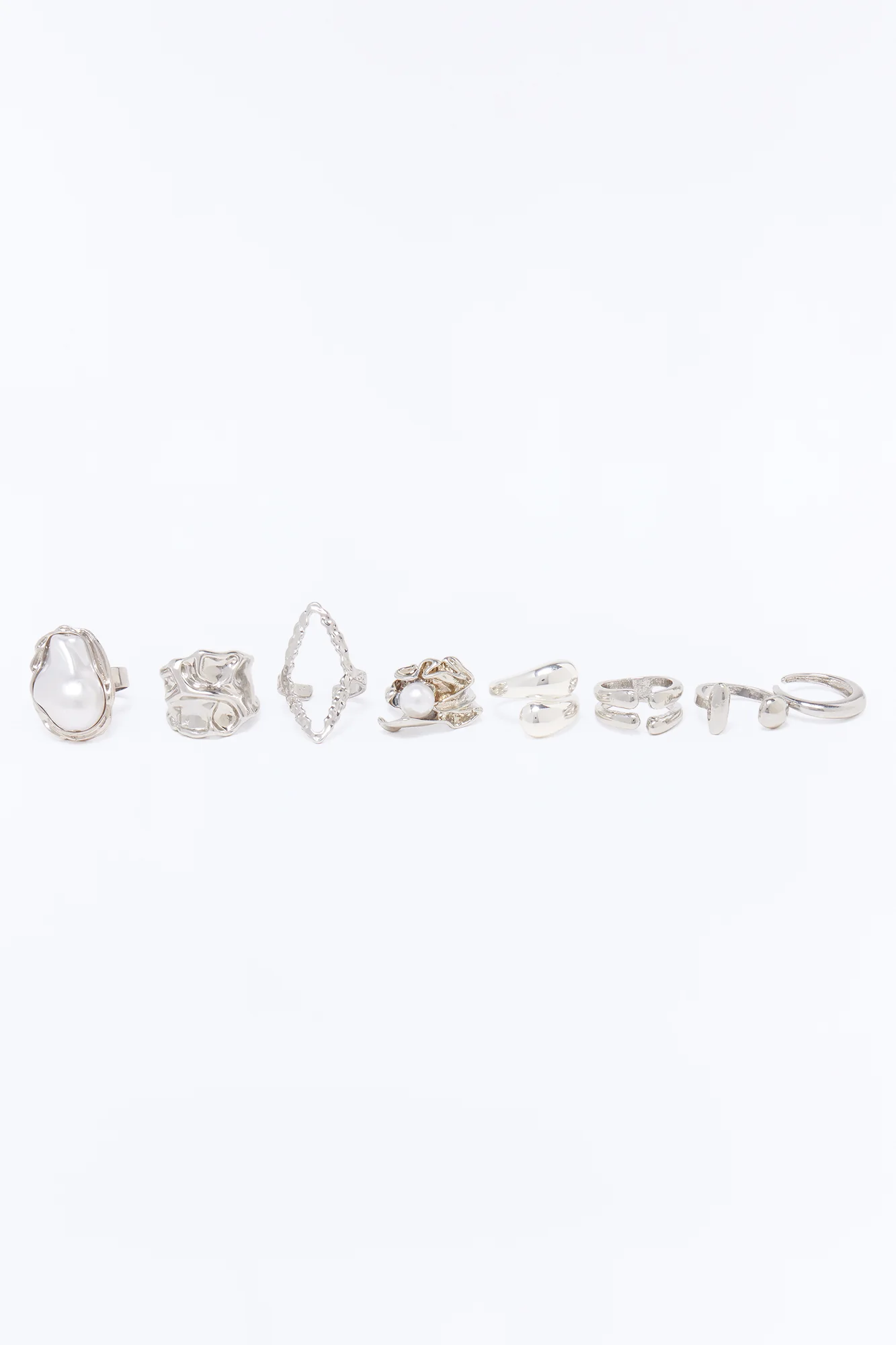 Water Pearl 8 Piece Multi Ring Set - Silver - Image 3