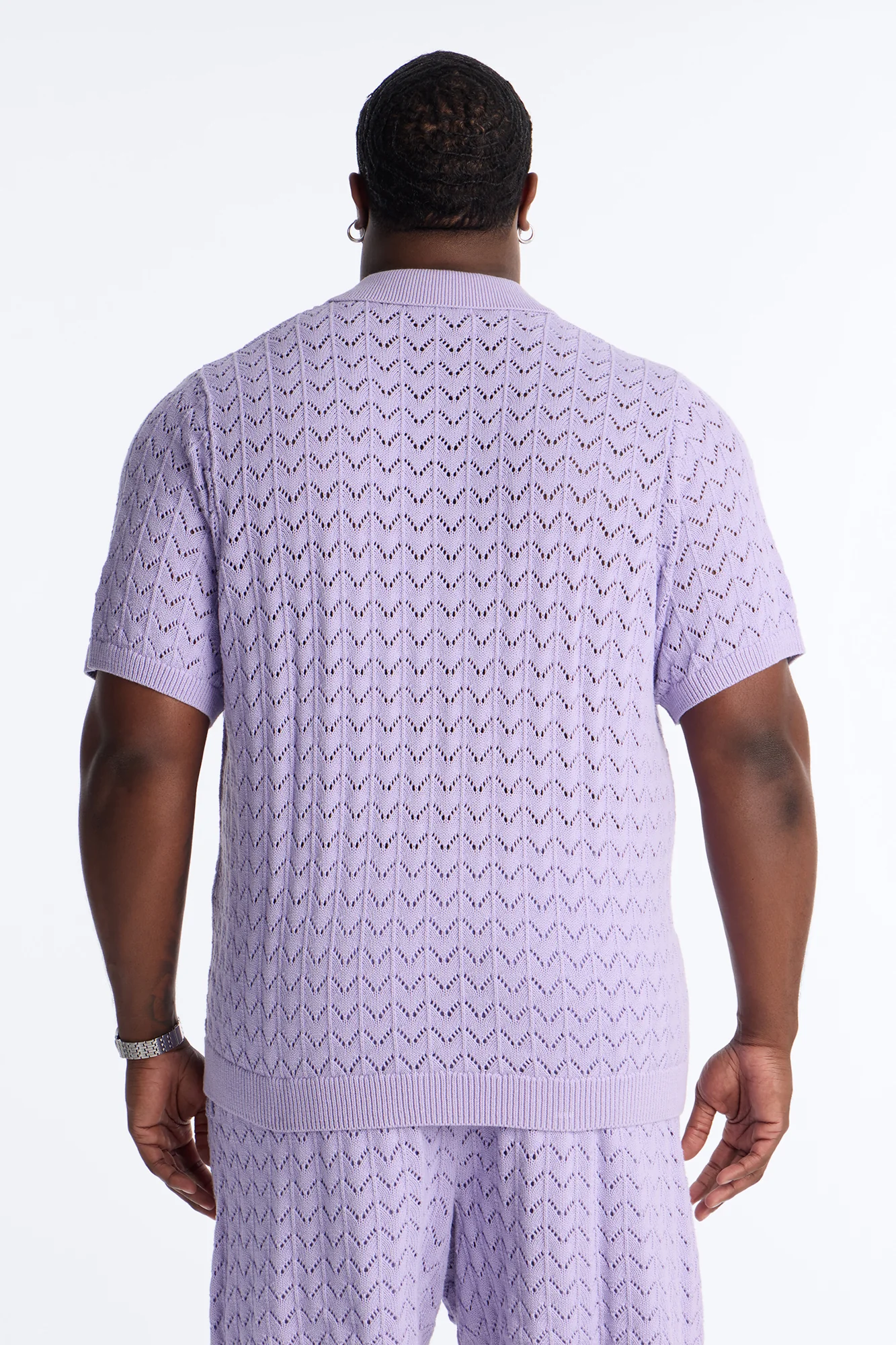 Waterfall Texture Open Knit Shirt - Lavender - Image 8