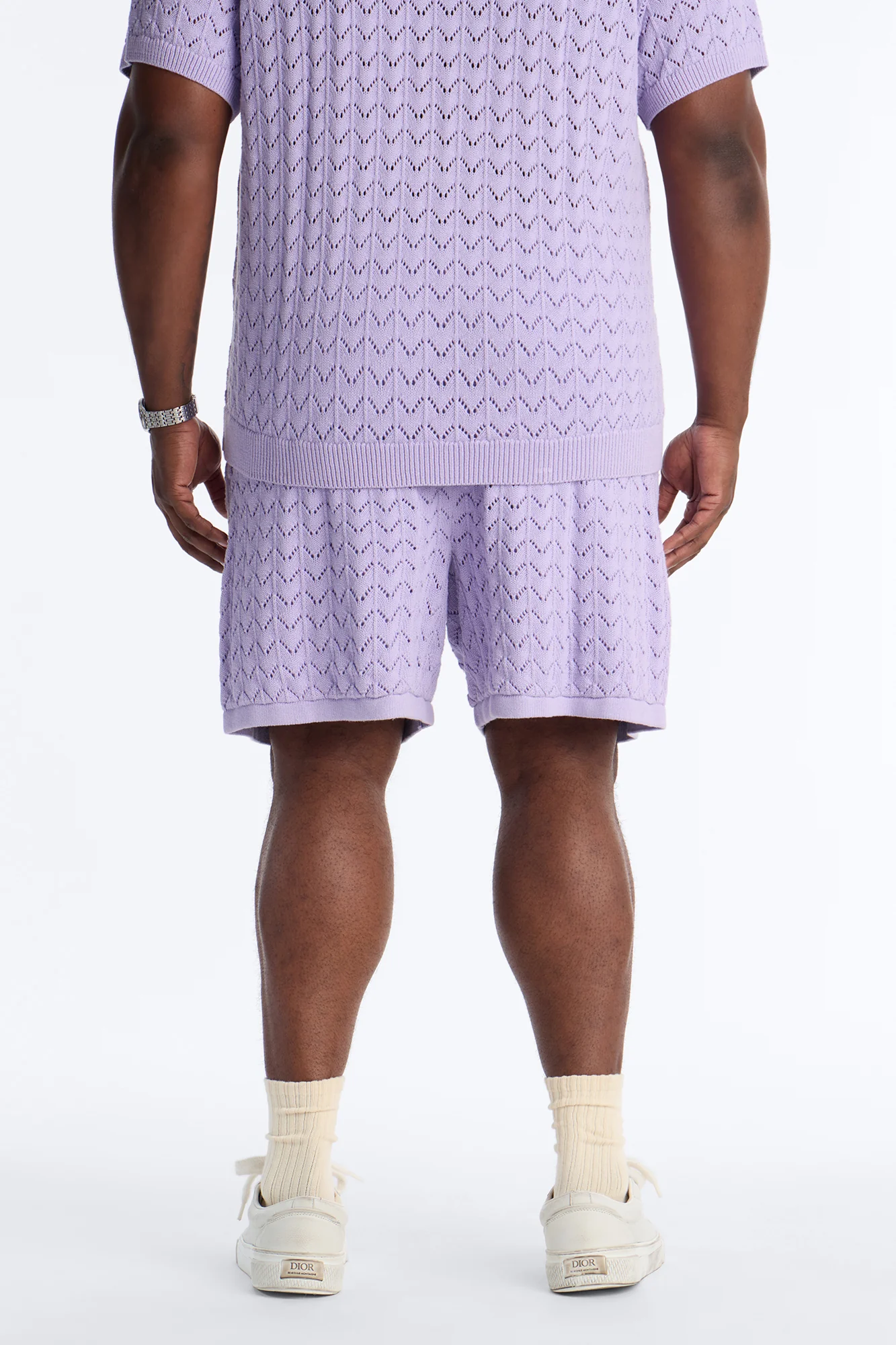 Waterfall Texture Open Knit Shorts - Lavender - Image 8