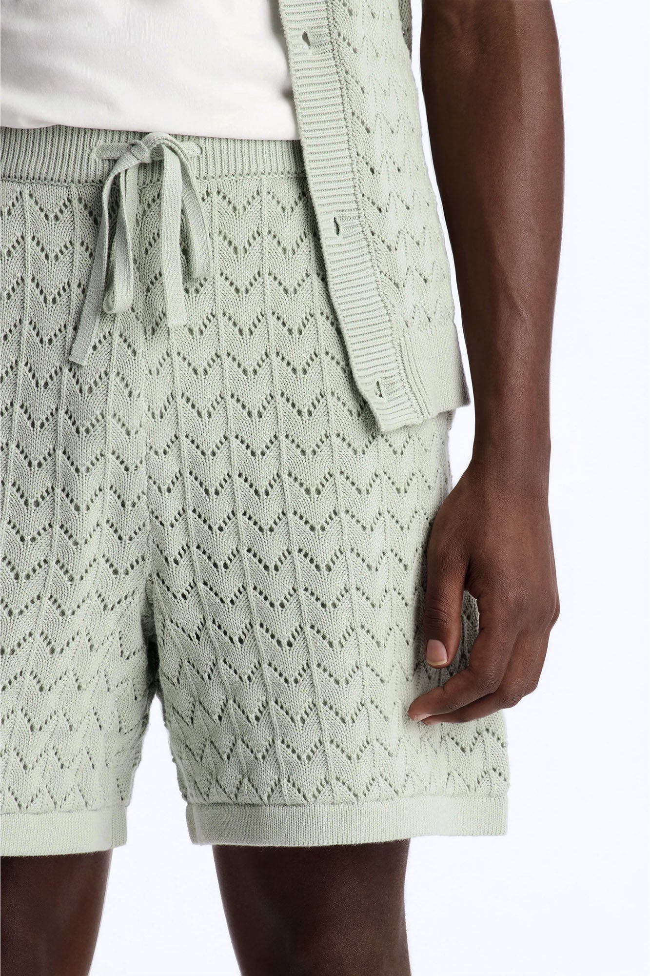 Waterfall Texture Open Knit Shorts - Sage - Image 3