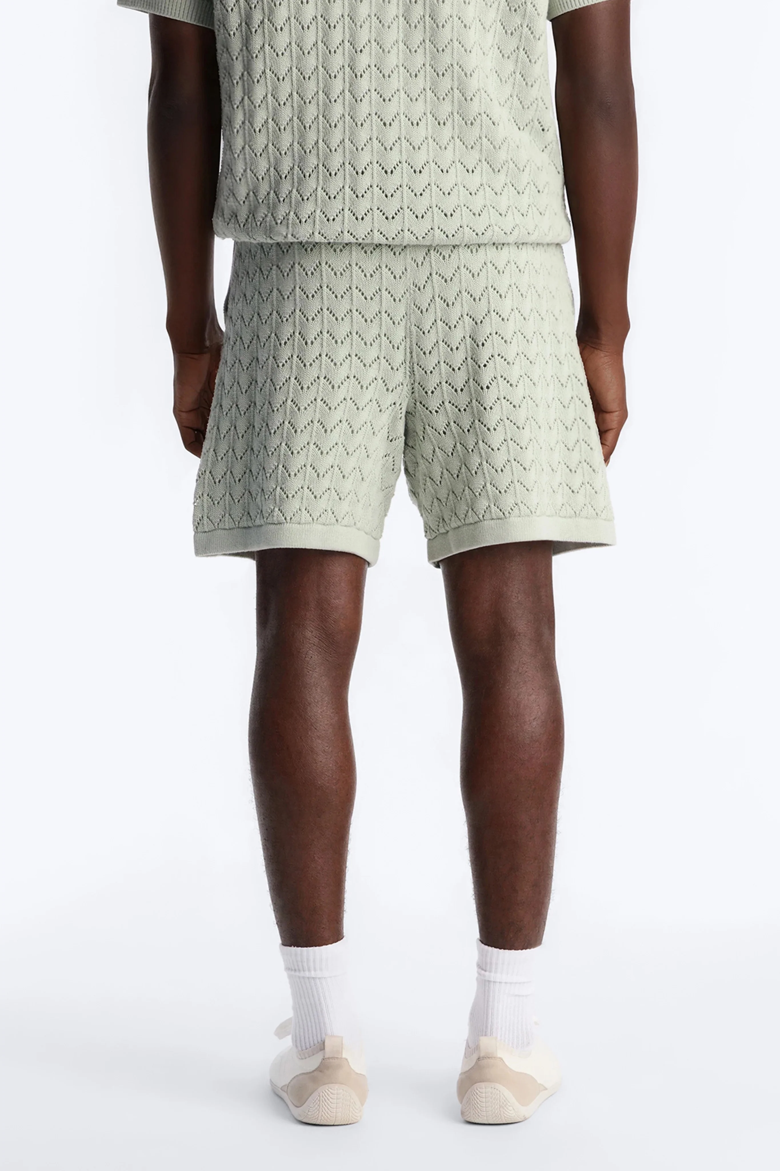 Waterfall Texture Open Knit Shorts - Sage - Image 4
