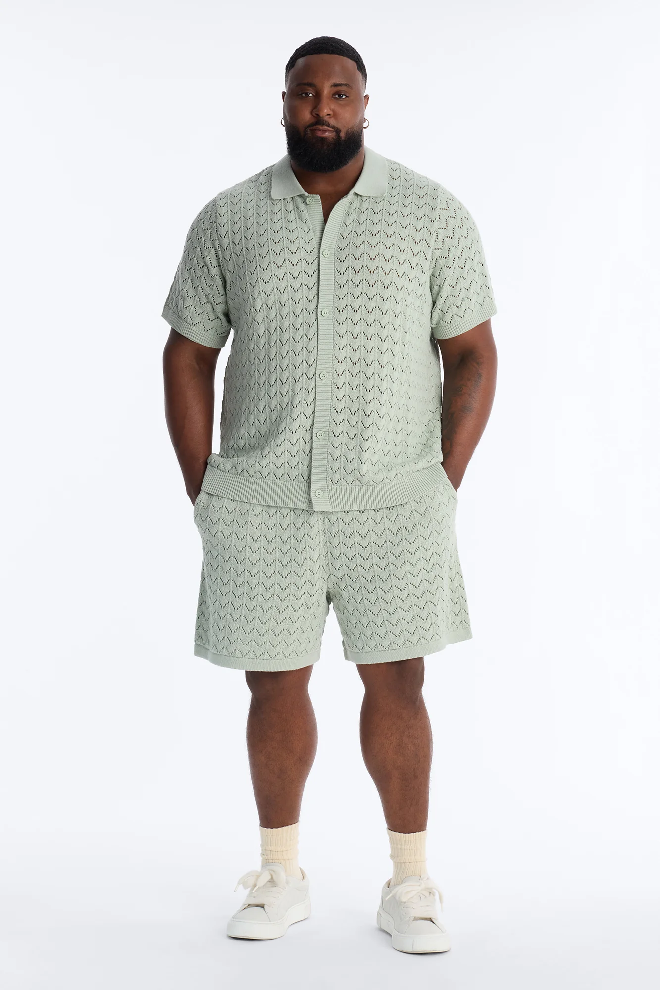 Waterfall Texture Open Knit Shorts - Sage - Image 5