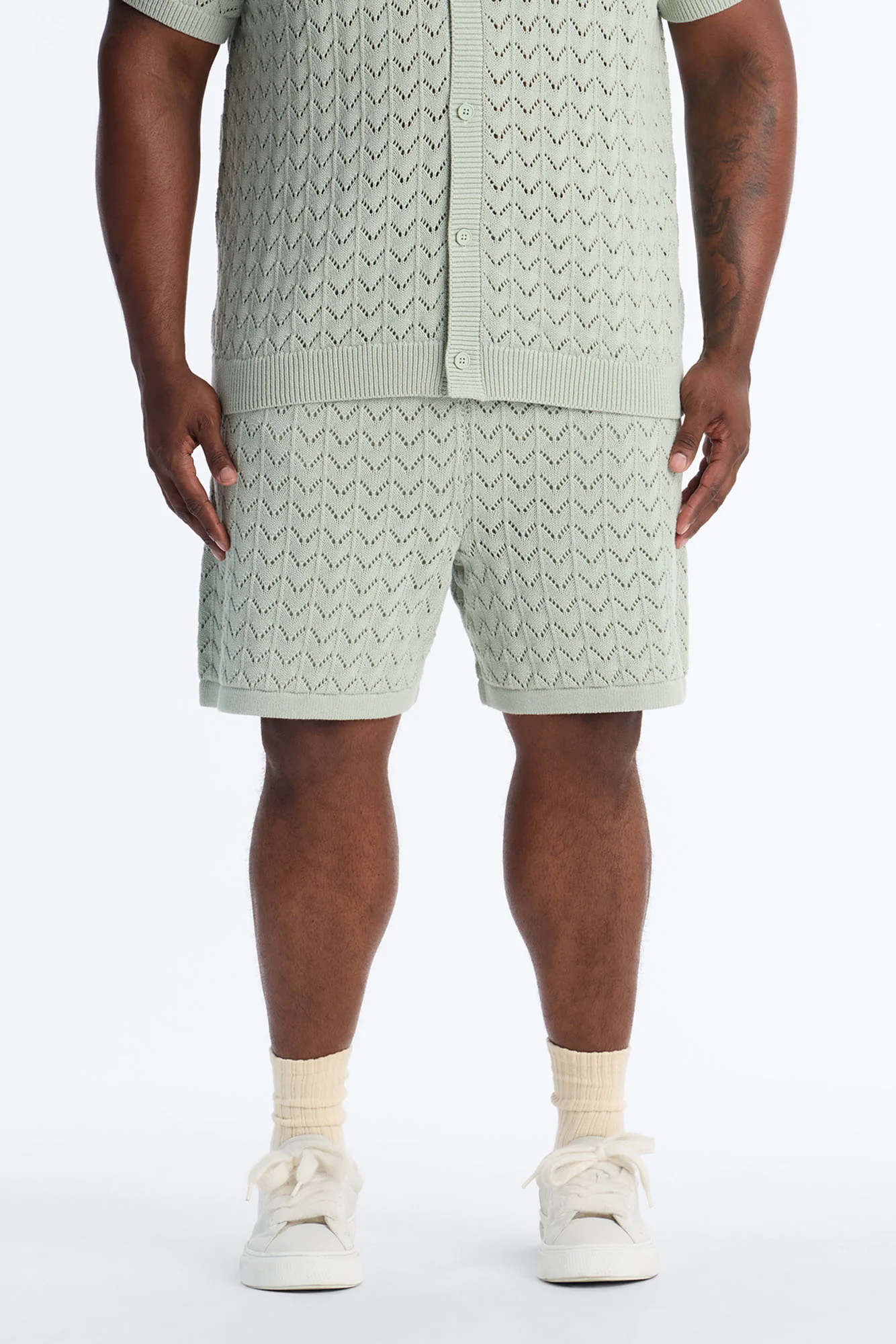 Waterfall Texture Open Knit Shorts - Sage - Image 6
