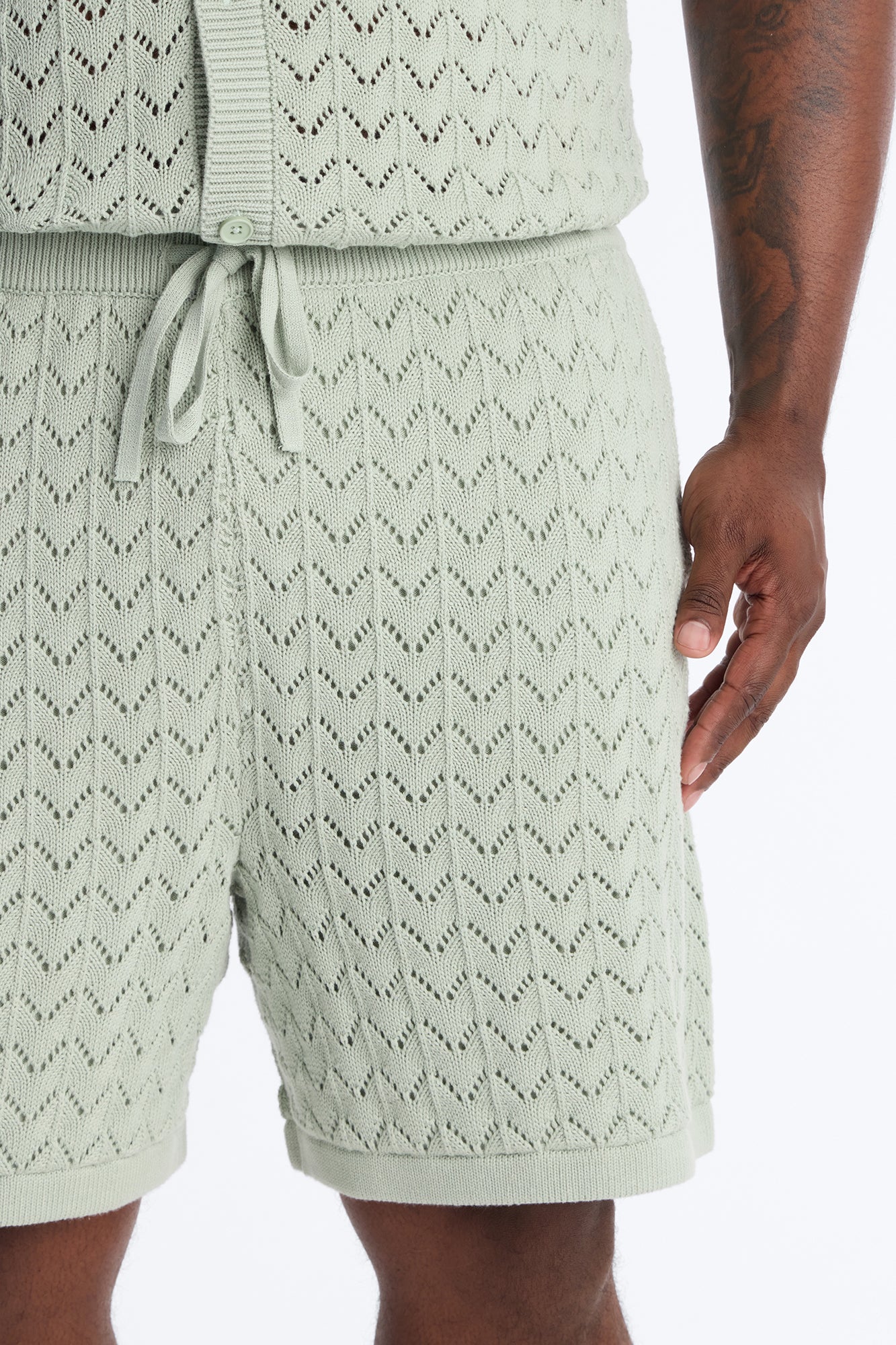 Waterfall Texture Open Knit Shorts - Sage - Image 7