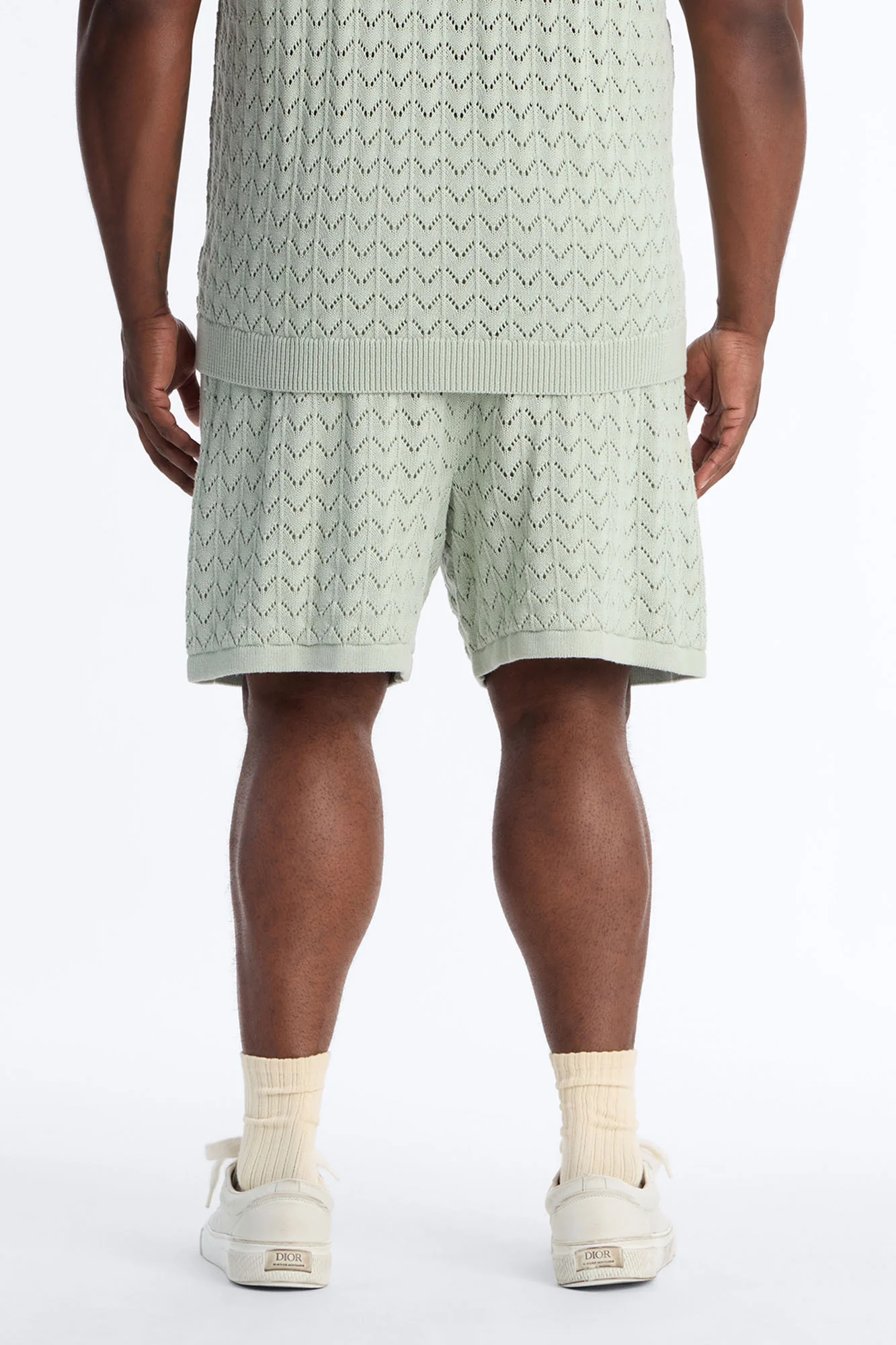 Waterfall Texture Open Knit Shorts - Sage - Image 8