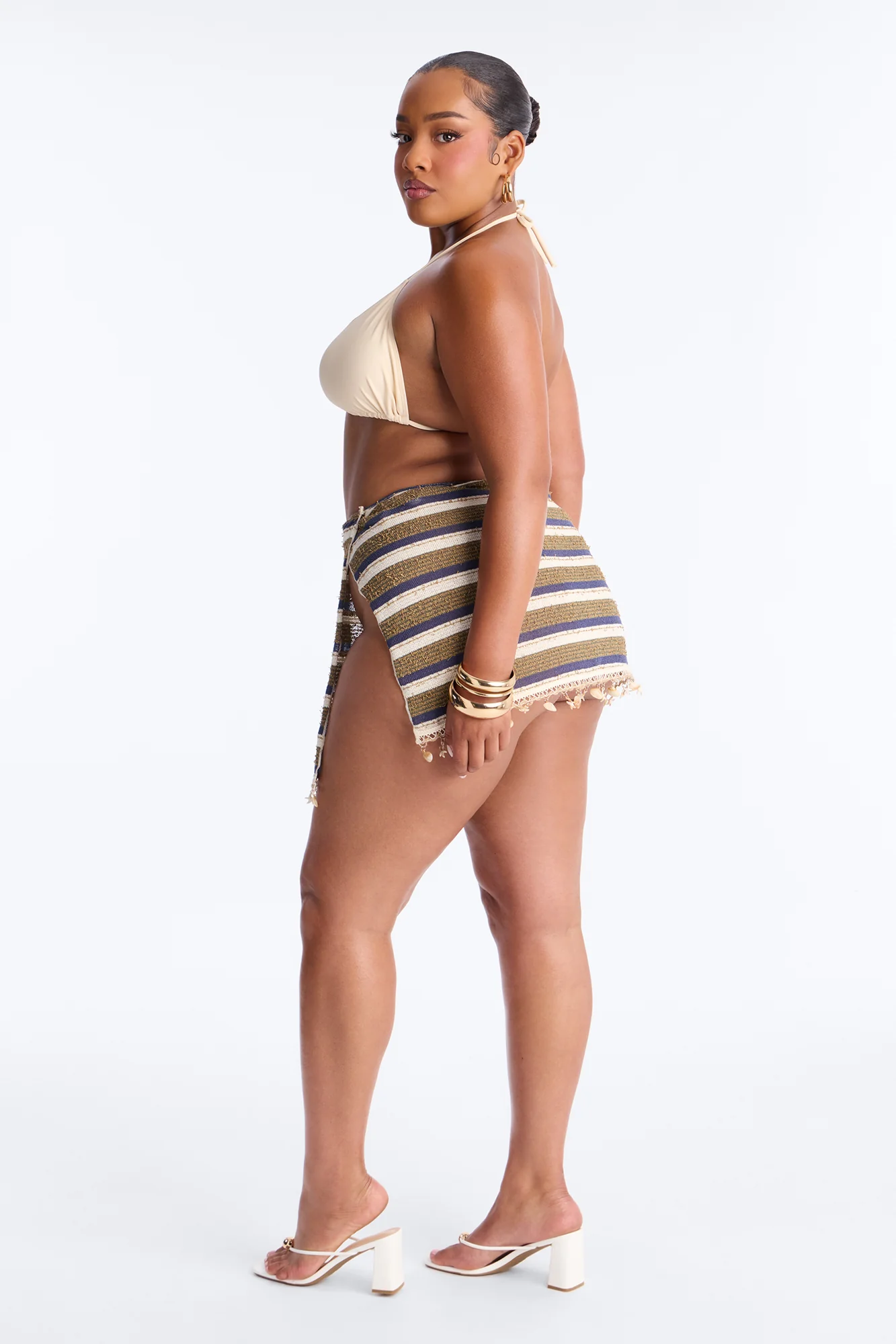 Wave Check 3 Piece Bikini Knit Skirt Set - Blue/combo - Image 10
