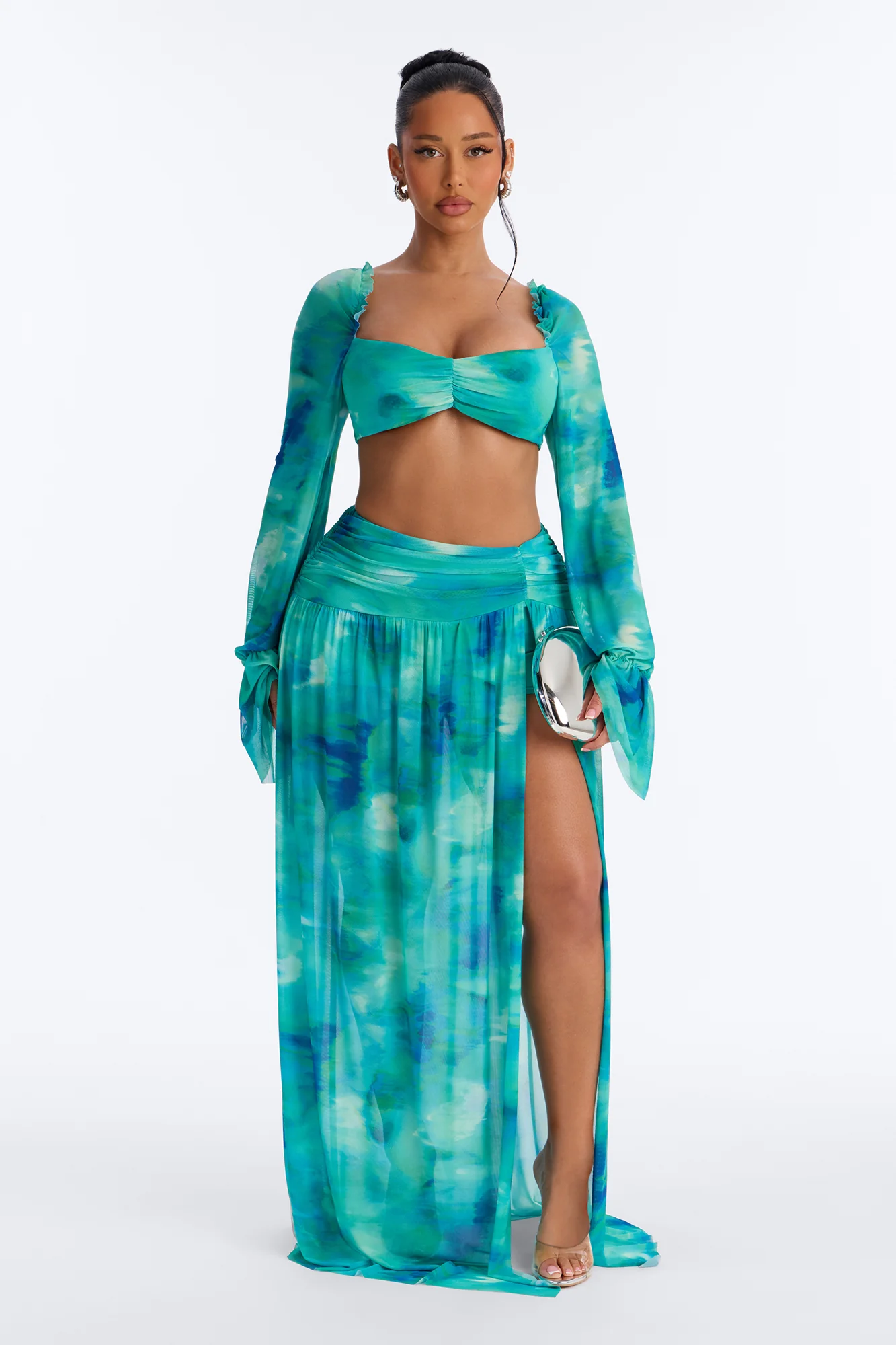 Wave Goodbye Mesh Skirt Set - Green/combo