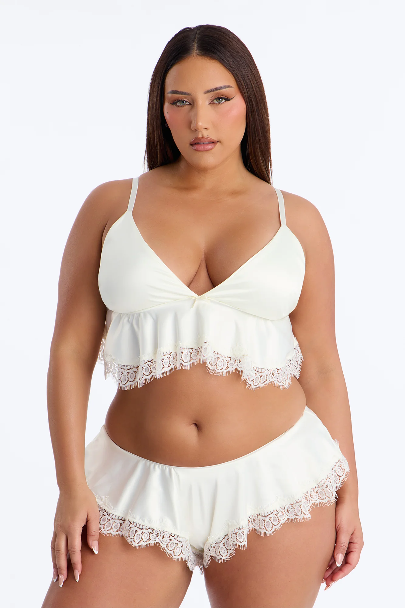 Ways To Get Me Satin Lace Trim Flowy 2 Piece Set - Pearl - Image 4