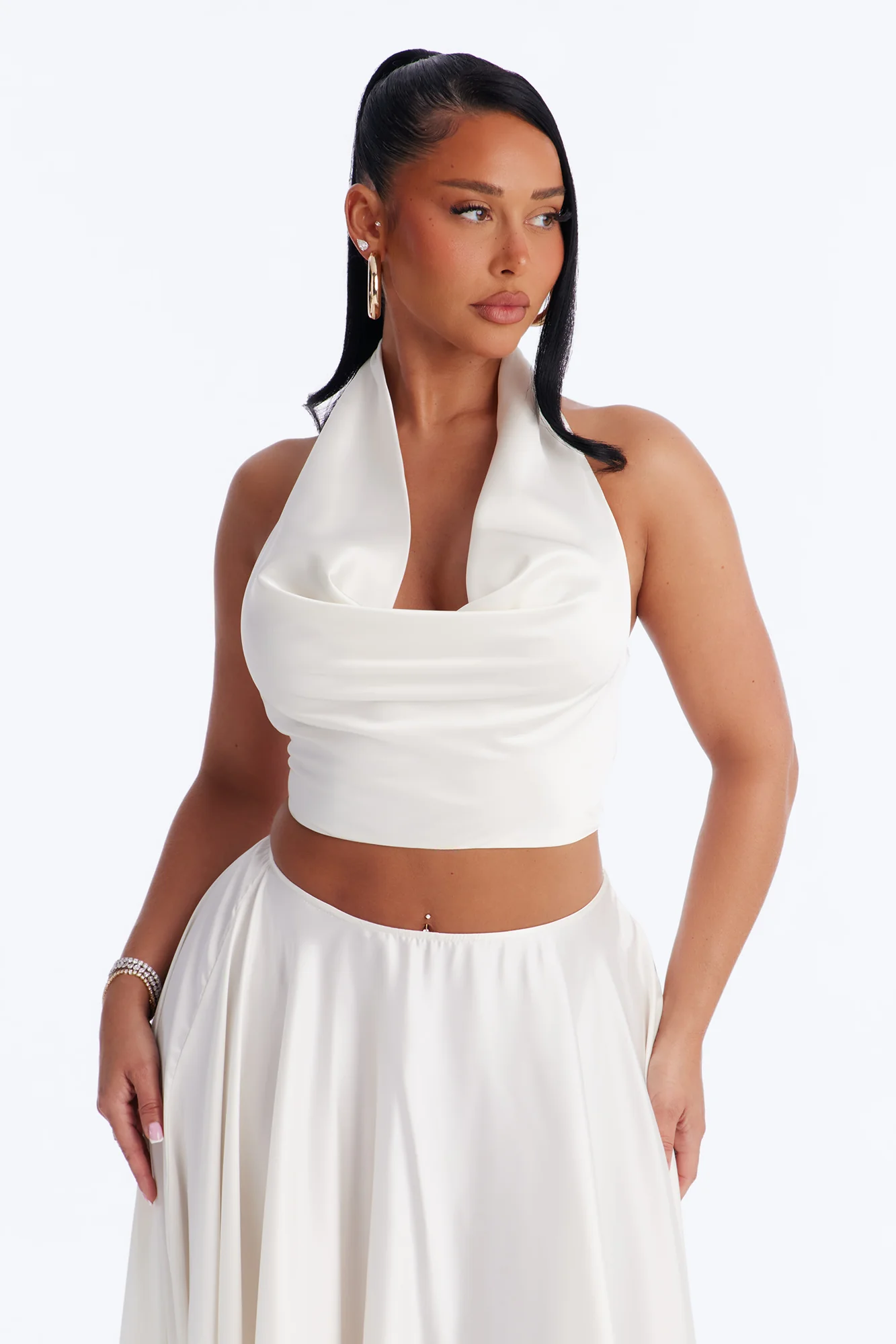 We Can Dance Satin Maxi Skirt Set - Off White - Image 2