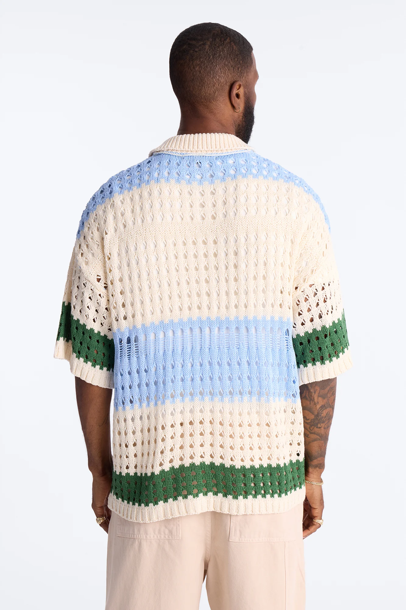 Weathered Stripe Knitted Polo - Light Blue - Image 4