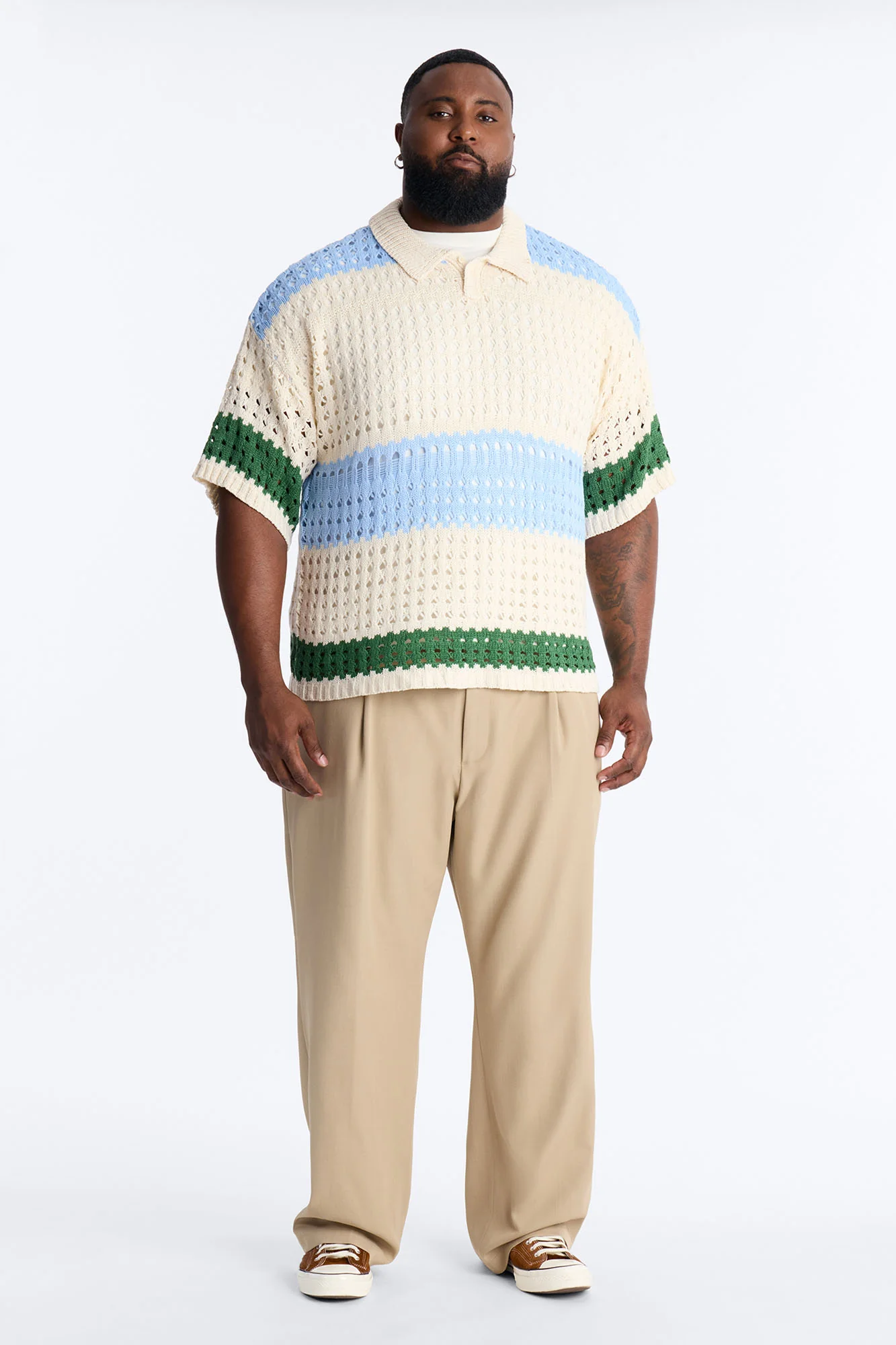 Weathered Stripe Knitted Polo - Light Blue - Image 6