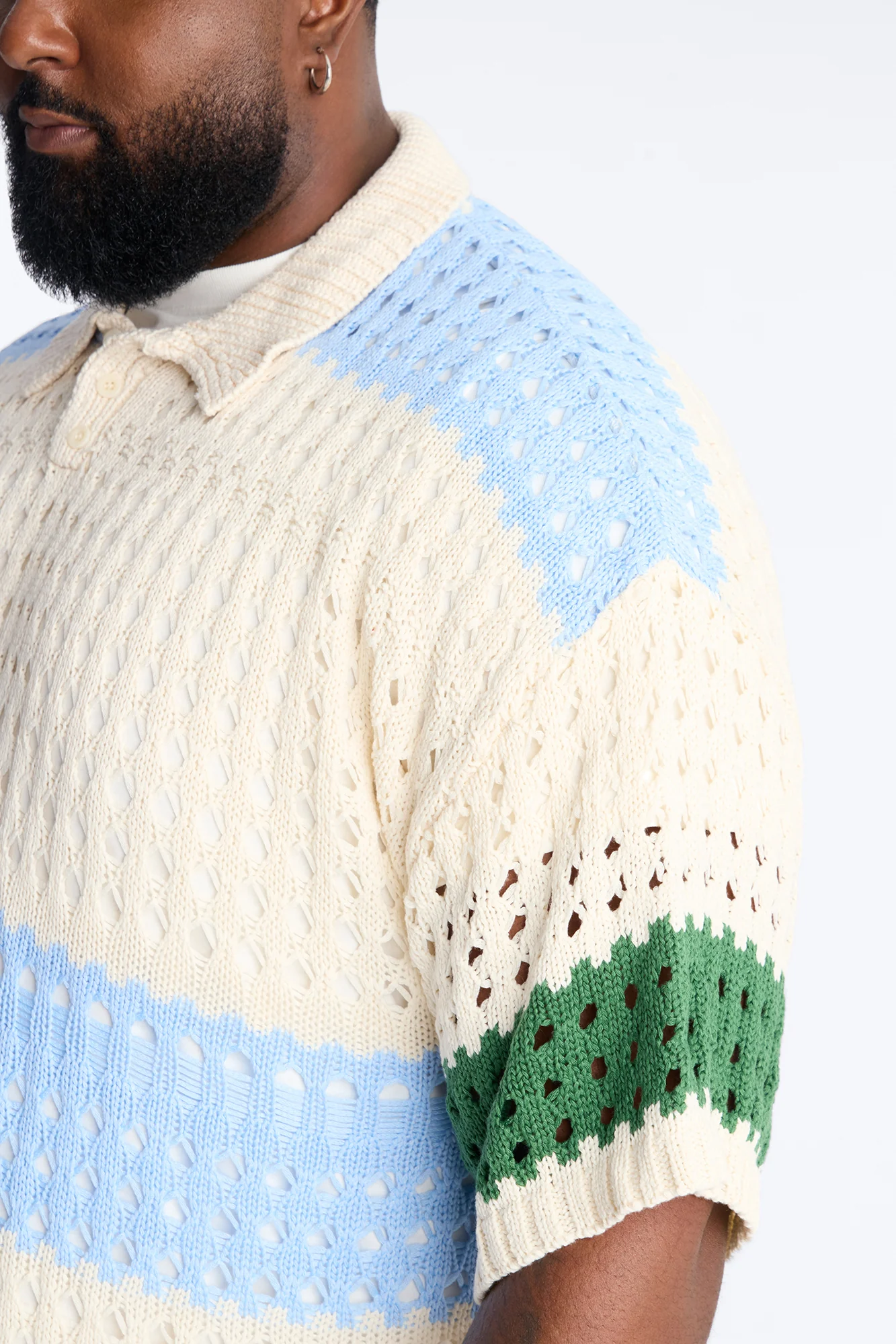 Weathered Stripe Knitted Polo - Light Blue - Image 7
