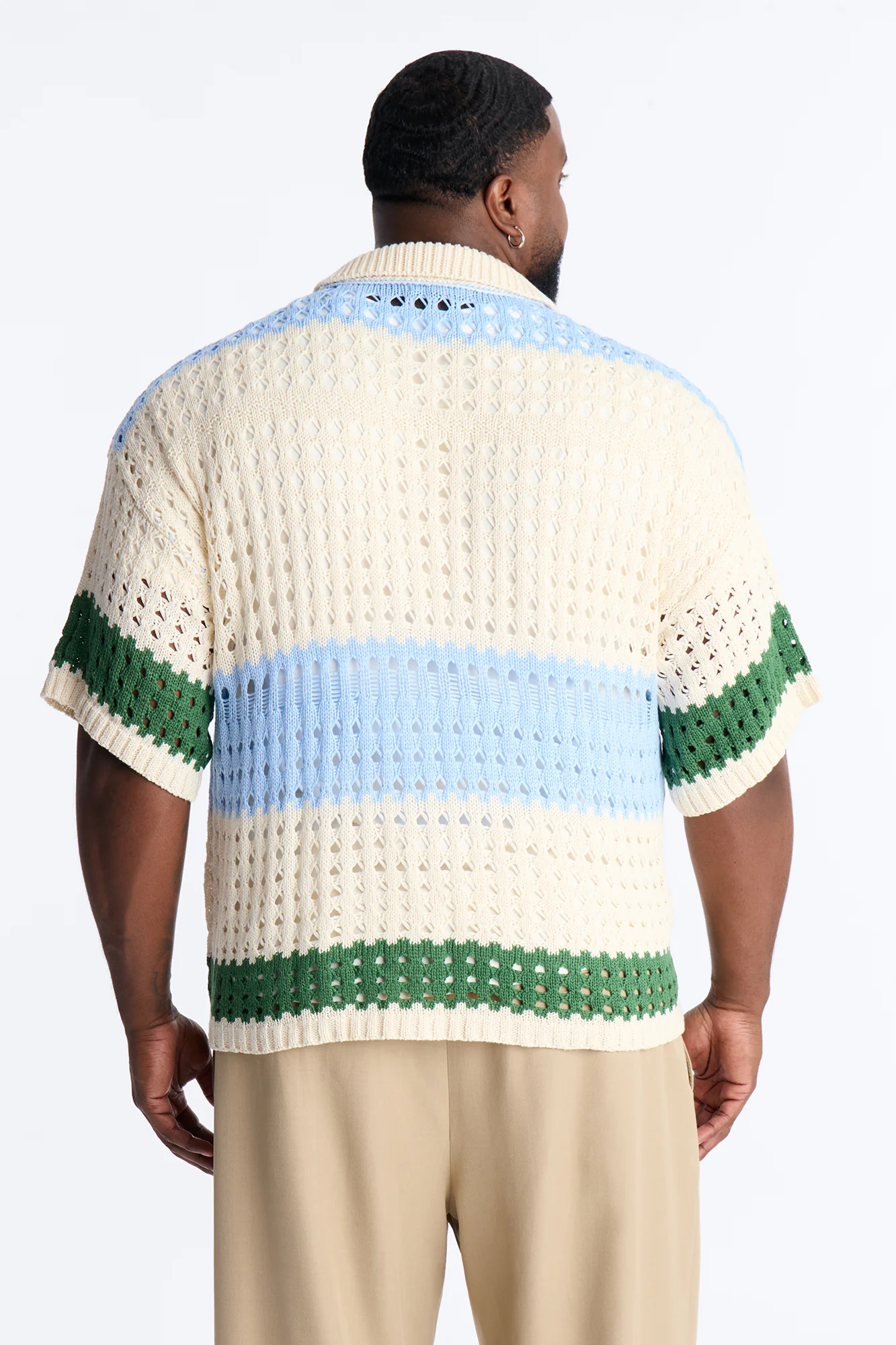 Weathered Stripe Knitted Polo - Light Blue - Image 8