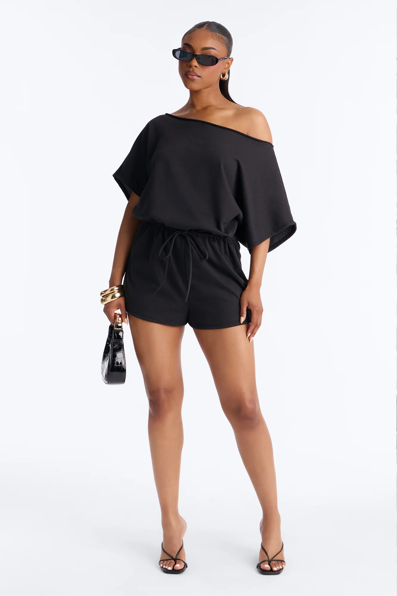 Weekend Away Off Shoulder Romper - Black - Image 2