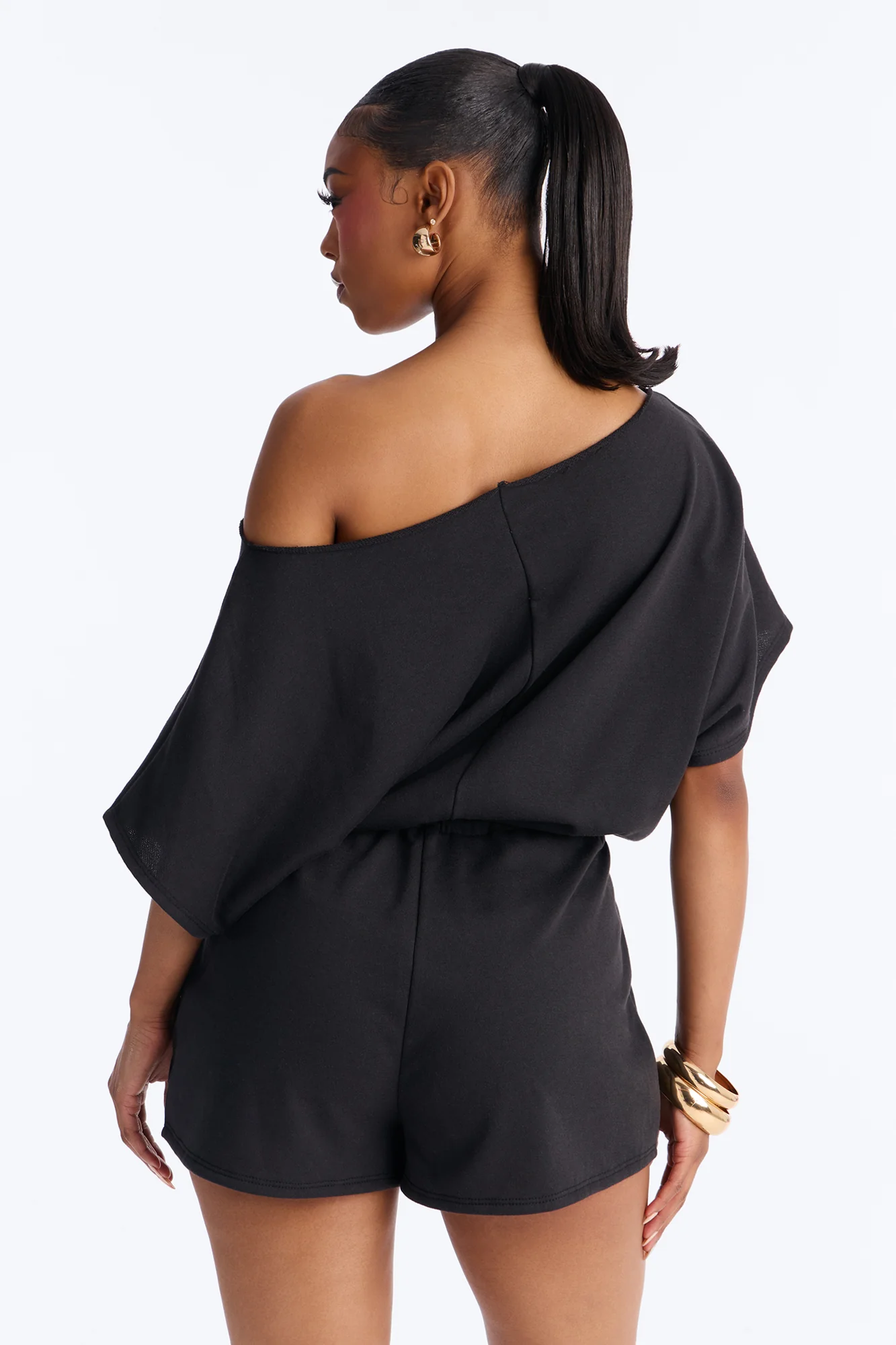 Weekend Away Off Shoulder Romper - Black - Image 4