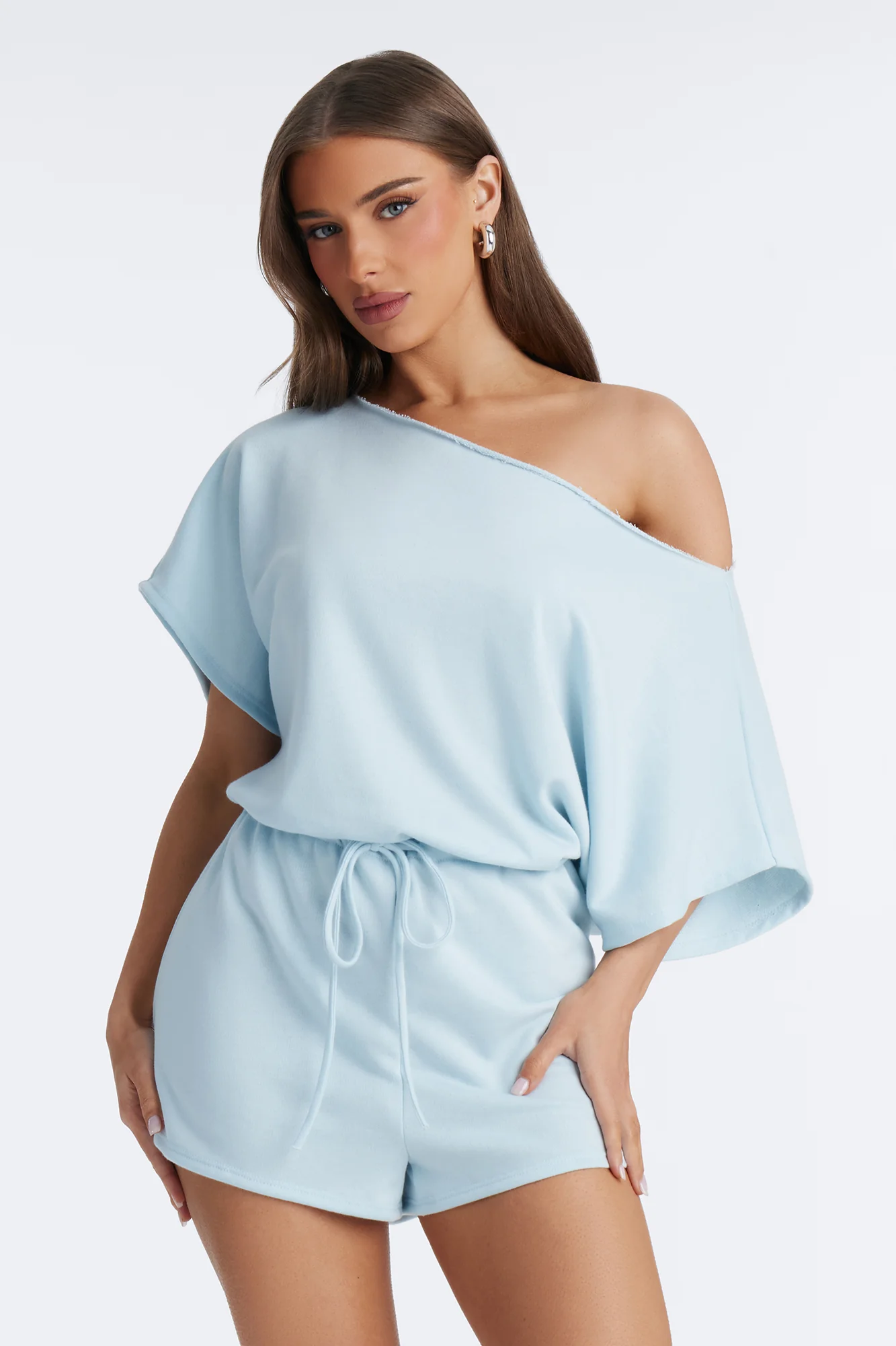 Weekend Away Off Shoulder Romper - Blue