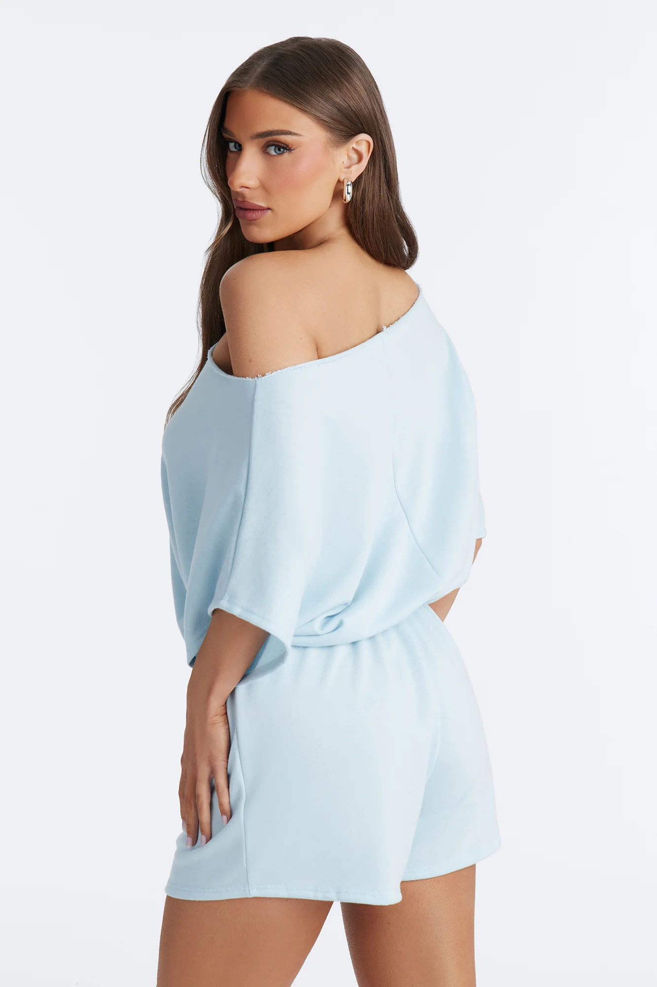 Weekend Away Off Shoulder Romper - Blue - Image 4