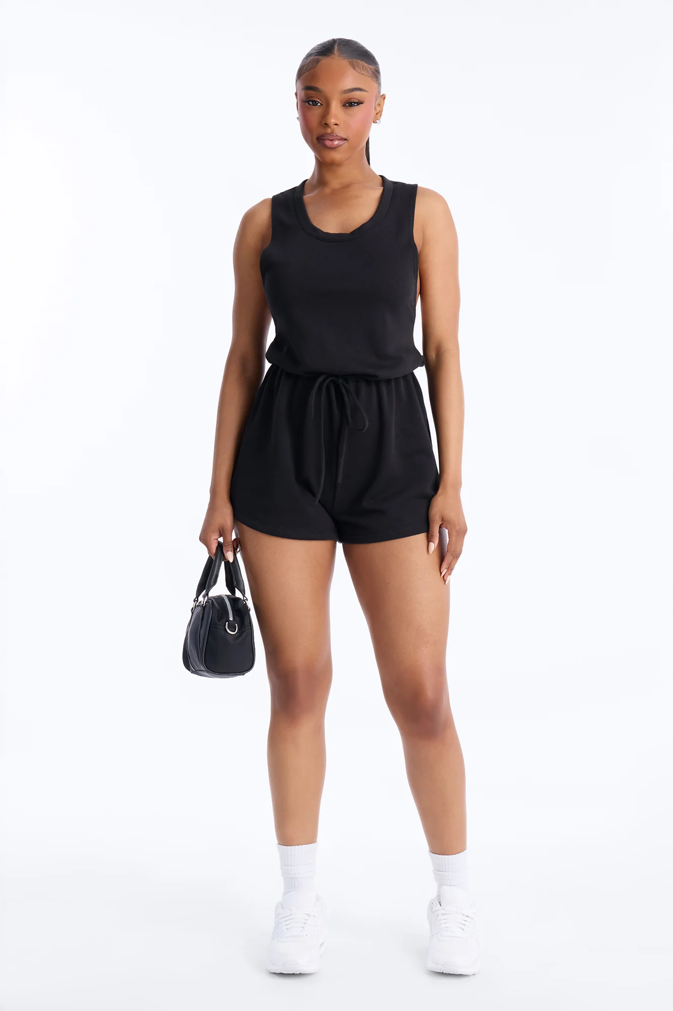 Weekend Chill French Terry Romper - Black