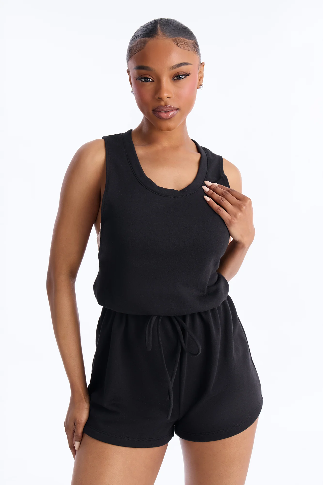 Weekend Chill French Terry Romper - Black - Image 2