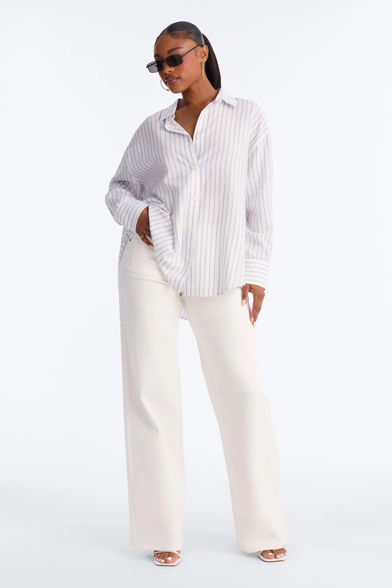 Weekend Mood Oversized Stripe Linen Shirt - Blue/combo - Image 2